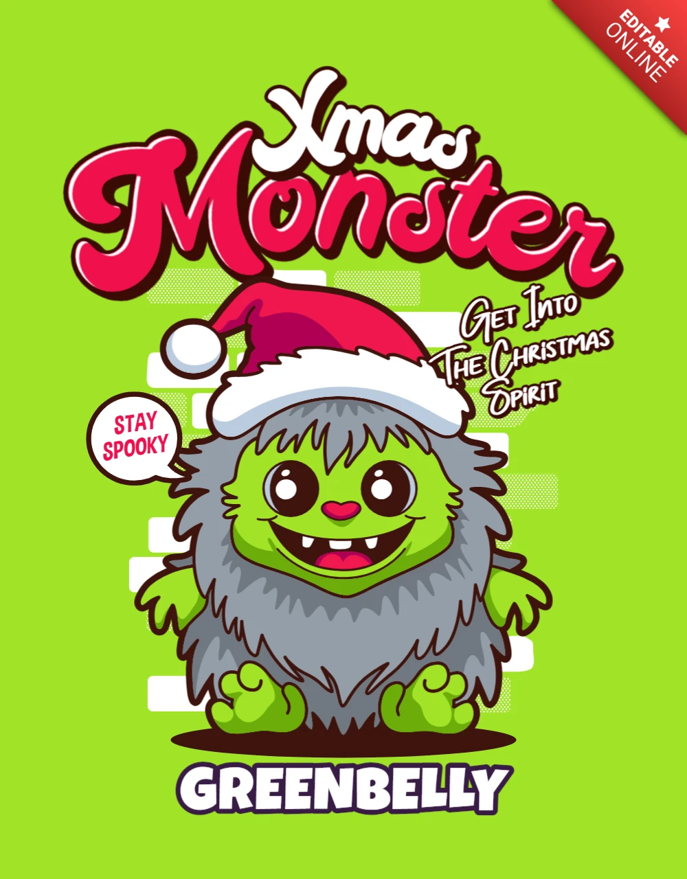 Greenbelly komik xmas kabarık canavar karikatür poster tasarım şablonu