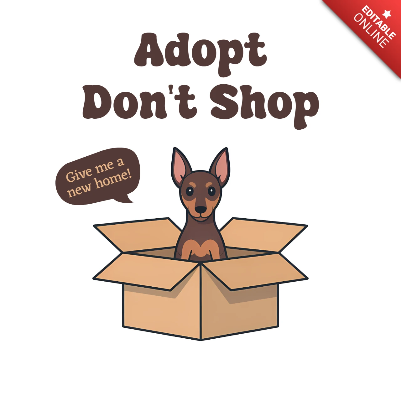 Adopta, no compres, diseño de camiseta con un lindo cachorro en una caja.