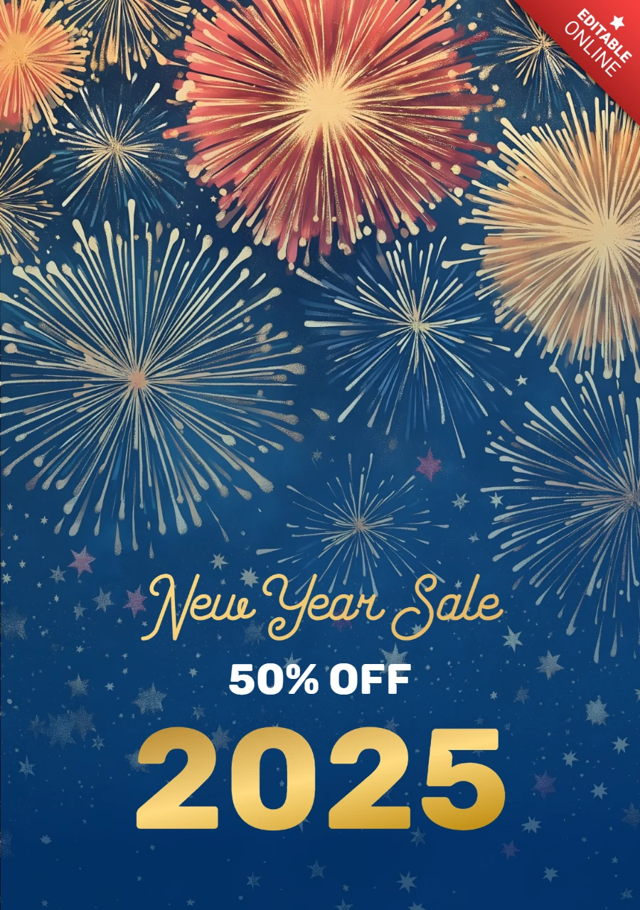 Modèle d'affiche 2025 sur le thème des feux d'artifice pour le nouvel an