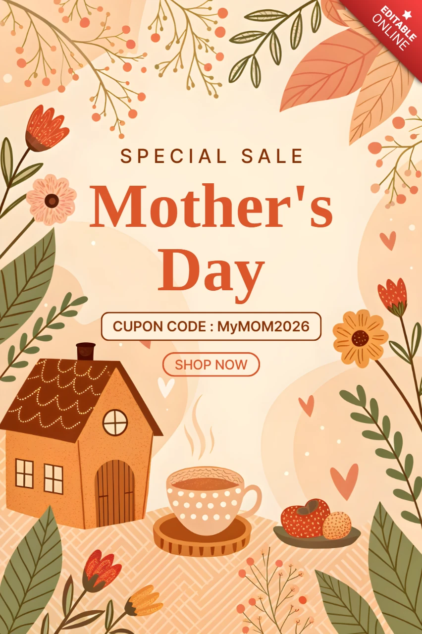 Charming Mother's Day Sale Design Template with Floral and Cozy Aesthetic