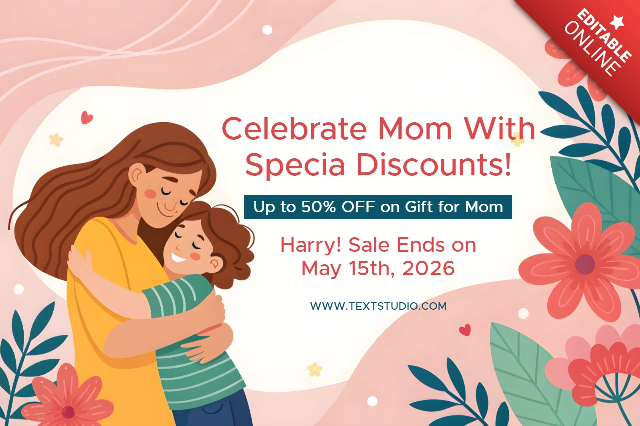 Modello di celebrazione della festa della mamma: design floreale stravagante per sconti speciali