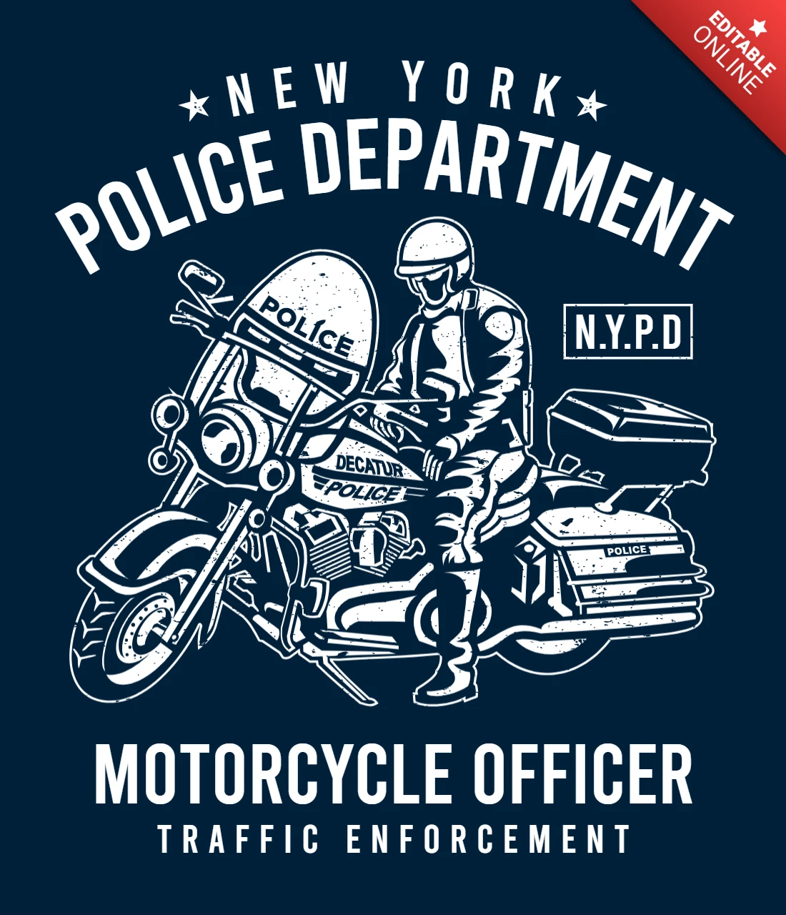 Police Department Motorcycle Traffic Officer T-shirt Design Template