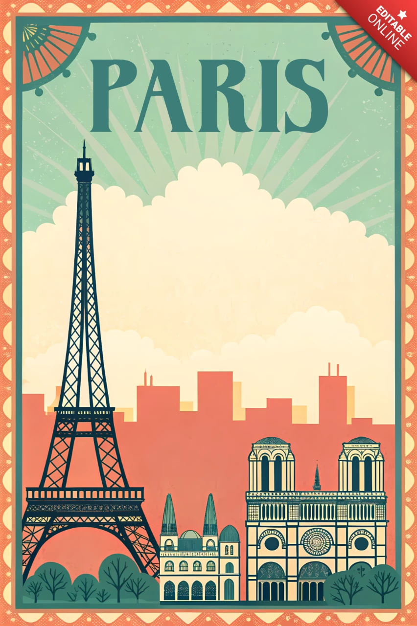 Art Deco Paris Vintage-Design für Reiseposter und Postkarten-Druck
