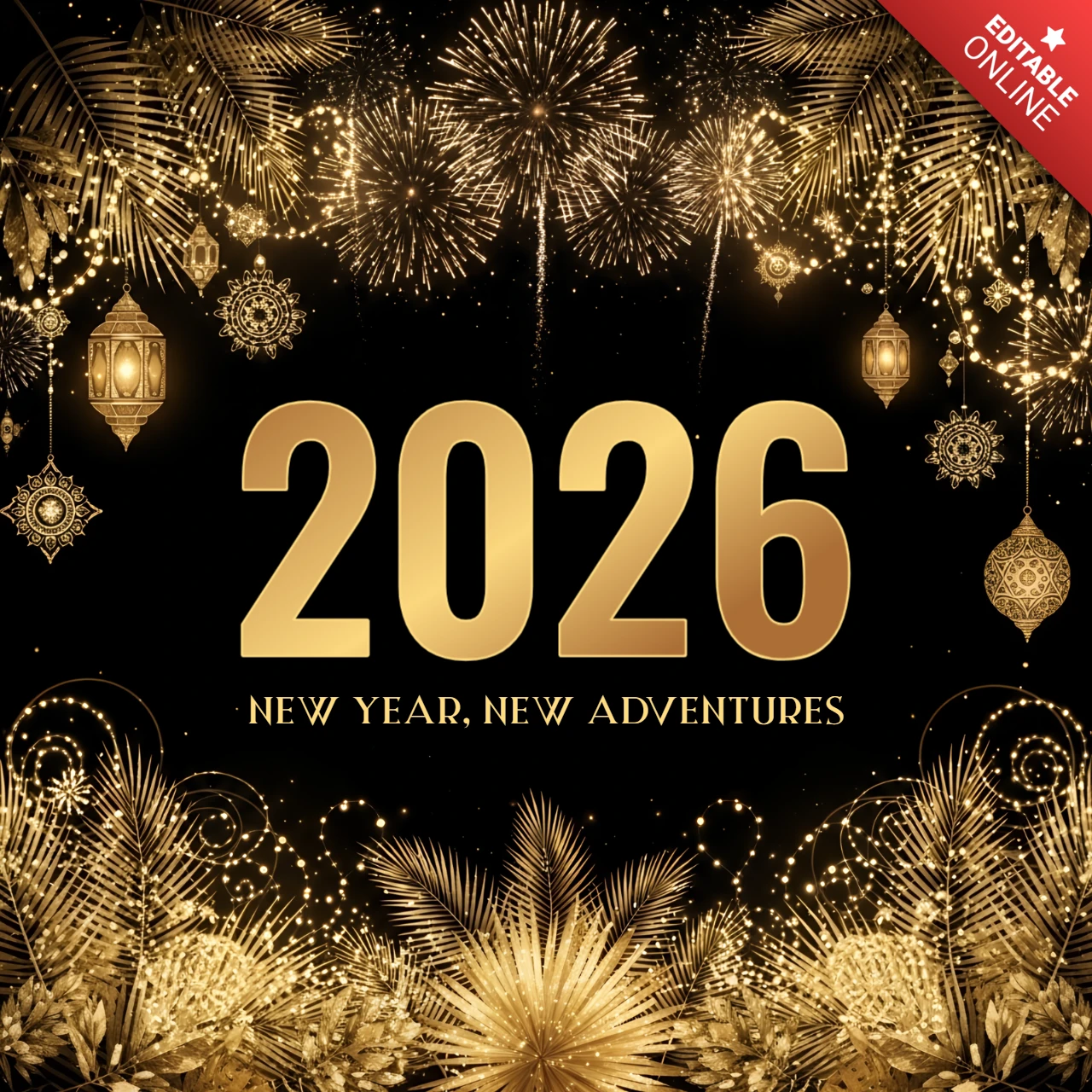 Modèle de célébration élégant du nouvel an 2026 avec des accents dorés pour des invitations festives