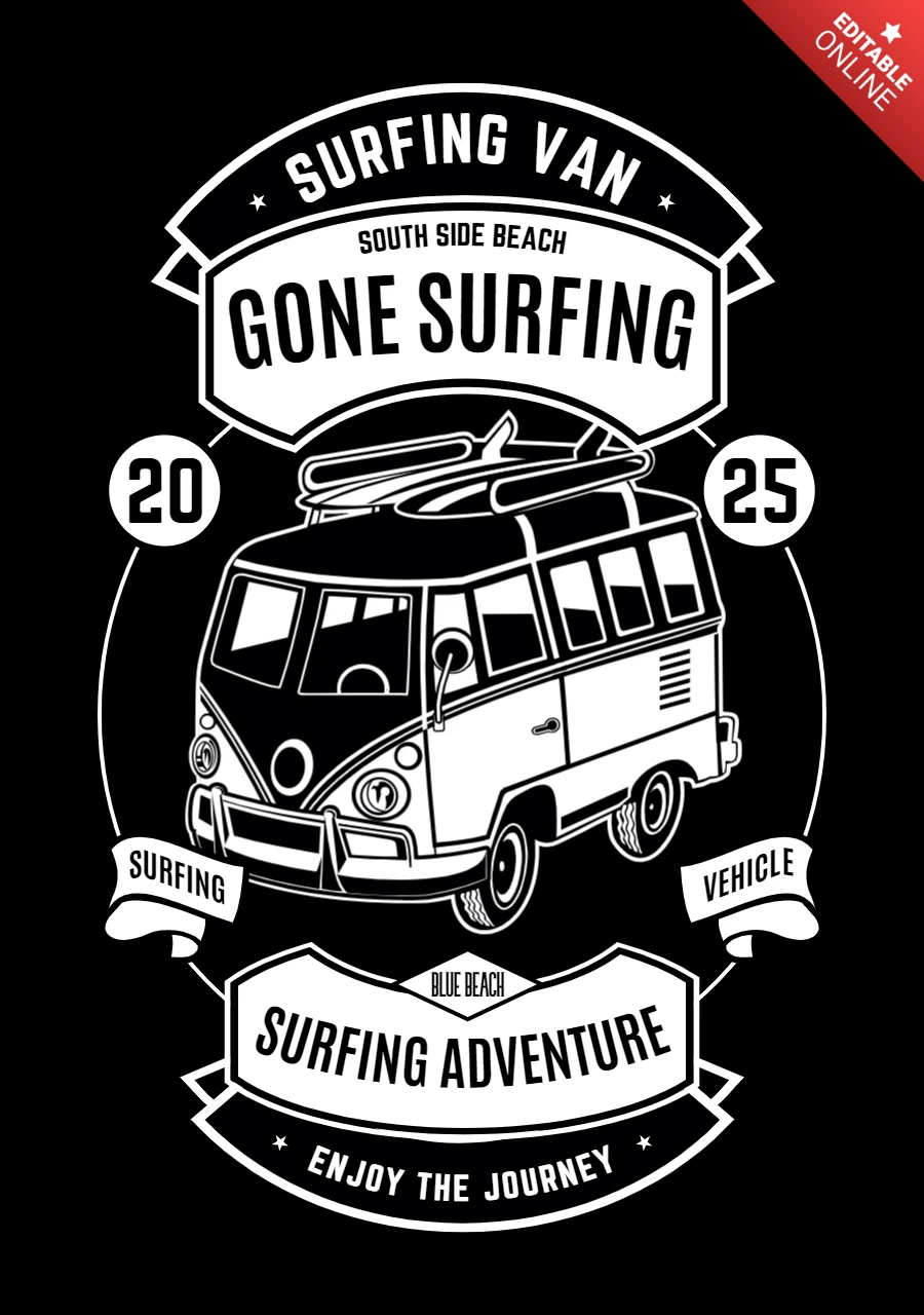 Plantilla de diseño de camiseta para furgoneta de surf