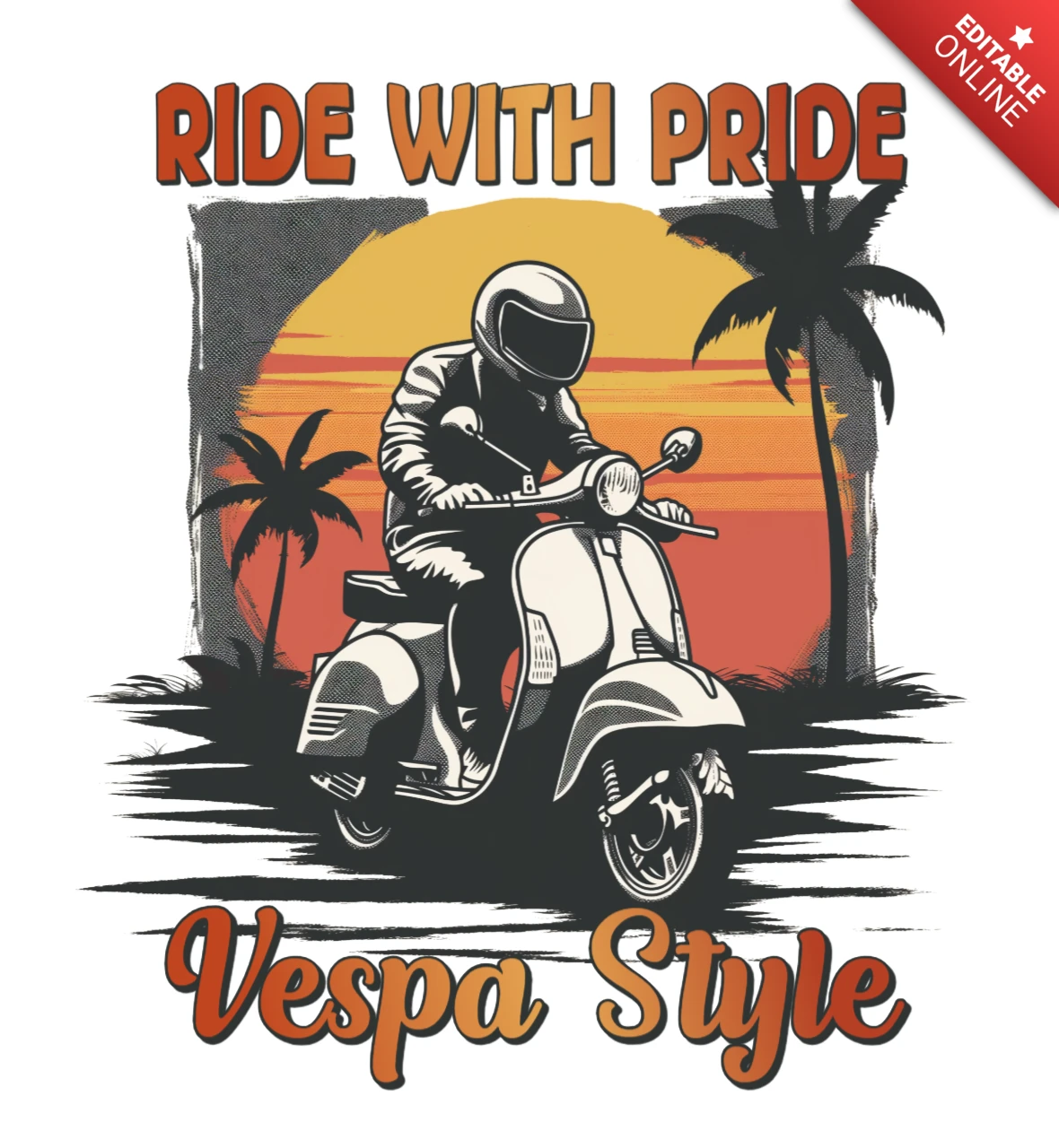 Ride with Pride Vespa Style & Sunset Adventures T-Shirt Design Template