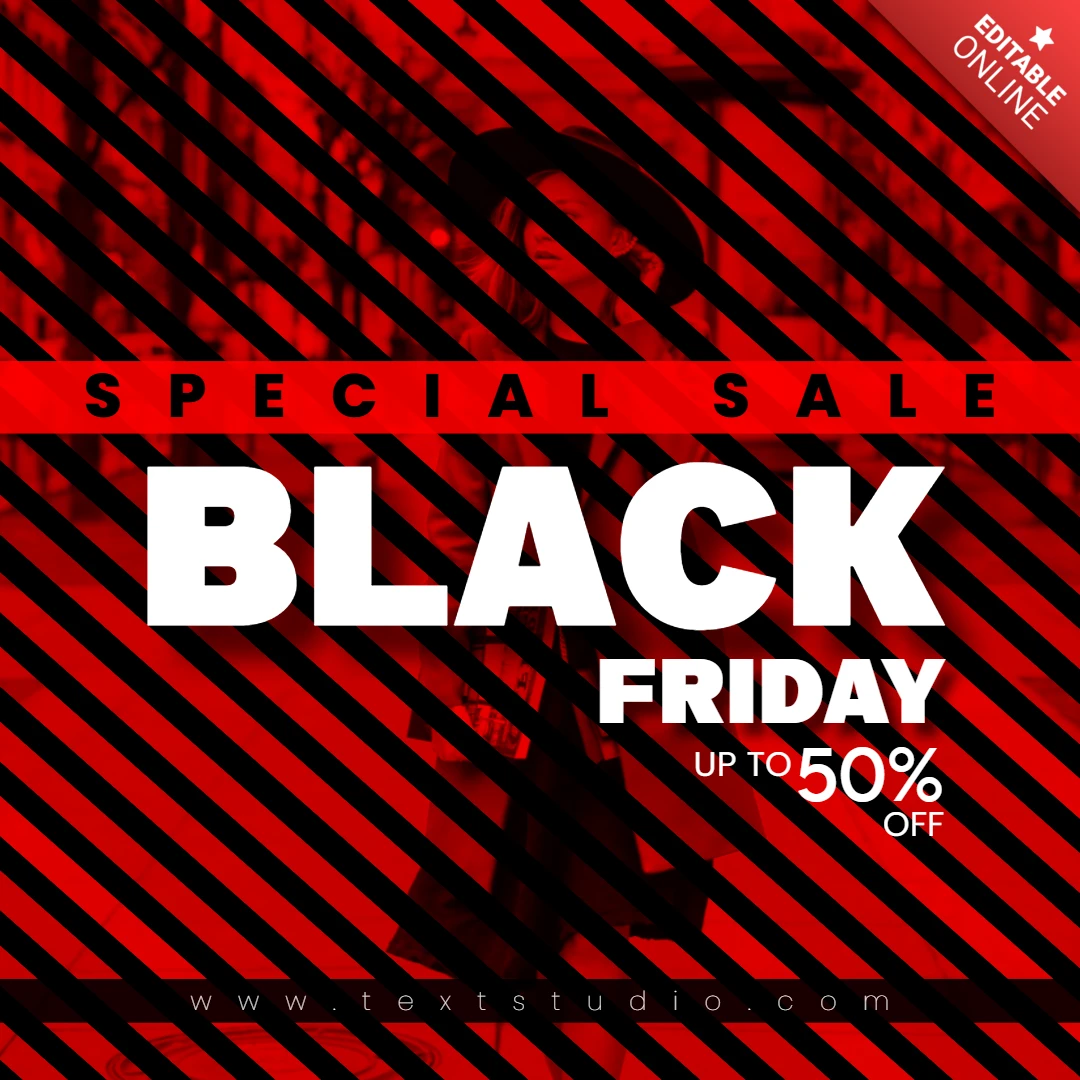 Black and Red Striped Black Friday Special Sale Instagram Post Template