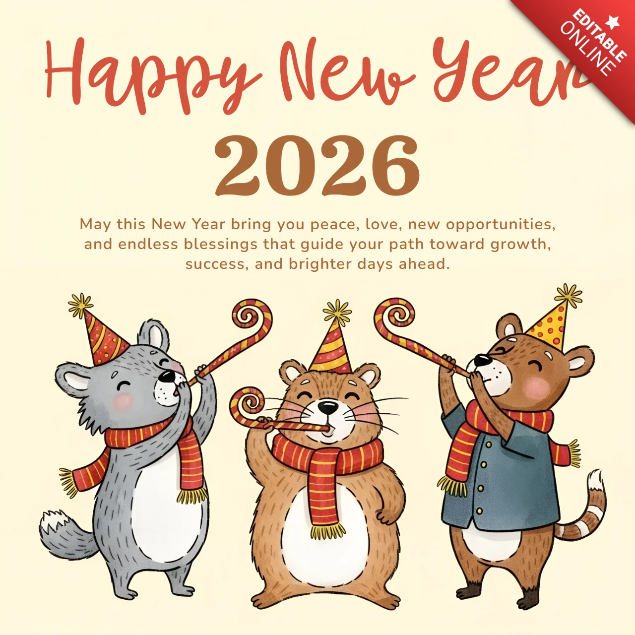Template de design d'animaux pour cartes de vœux Bonne année 2026