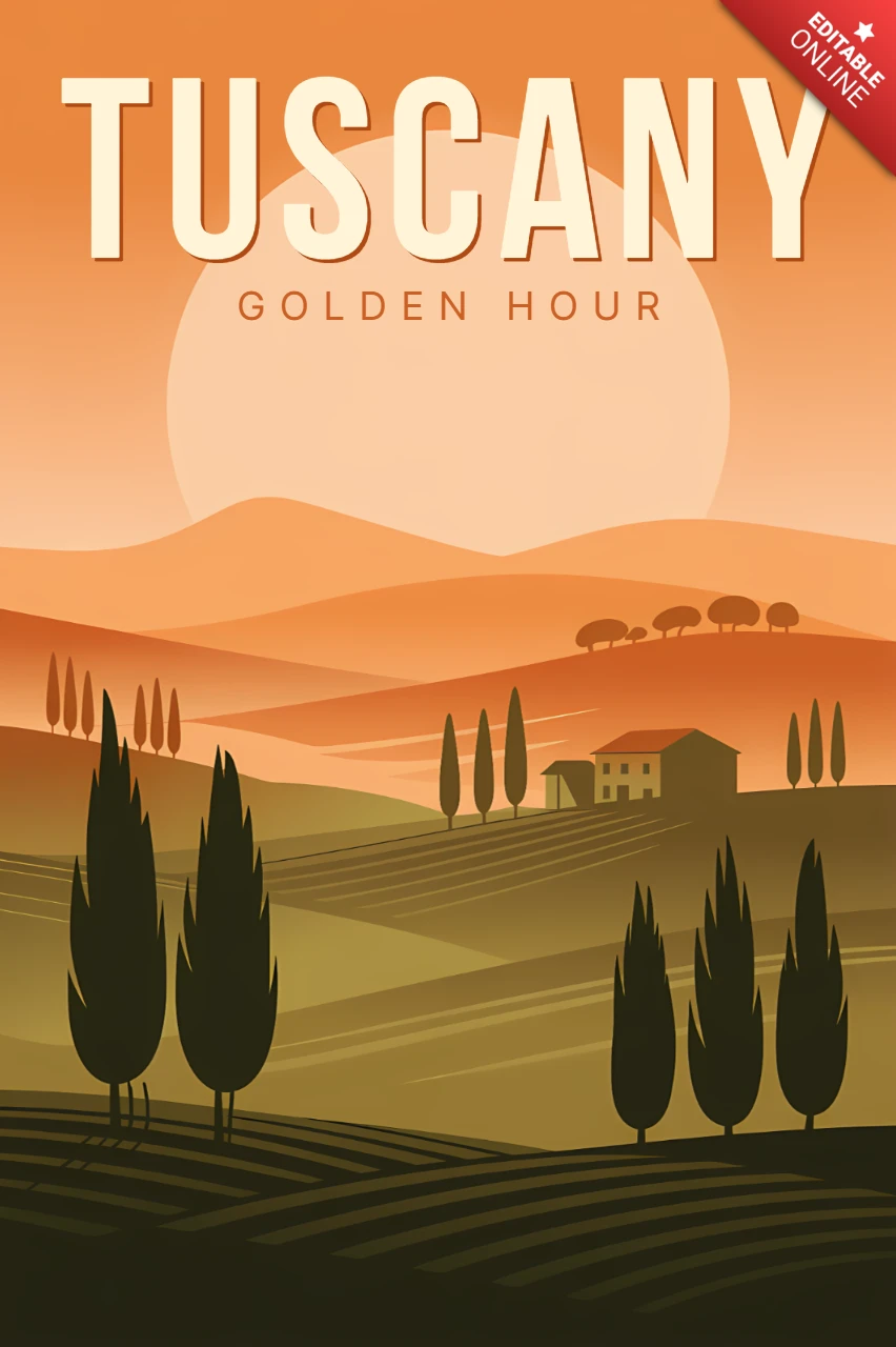 Bewerkbaar Toscane landschap ontwerp sjabloon voor posters
