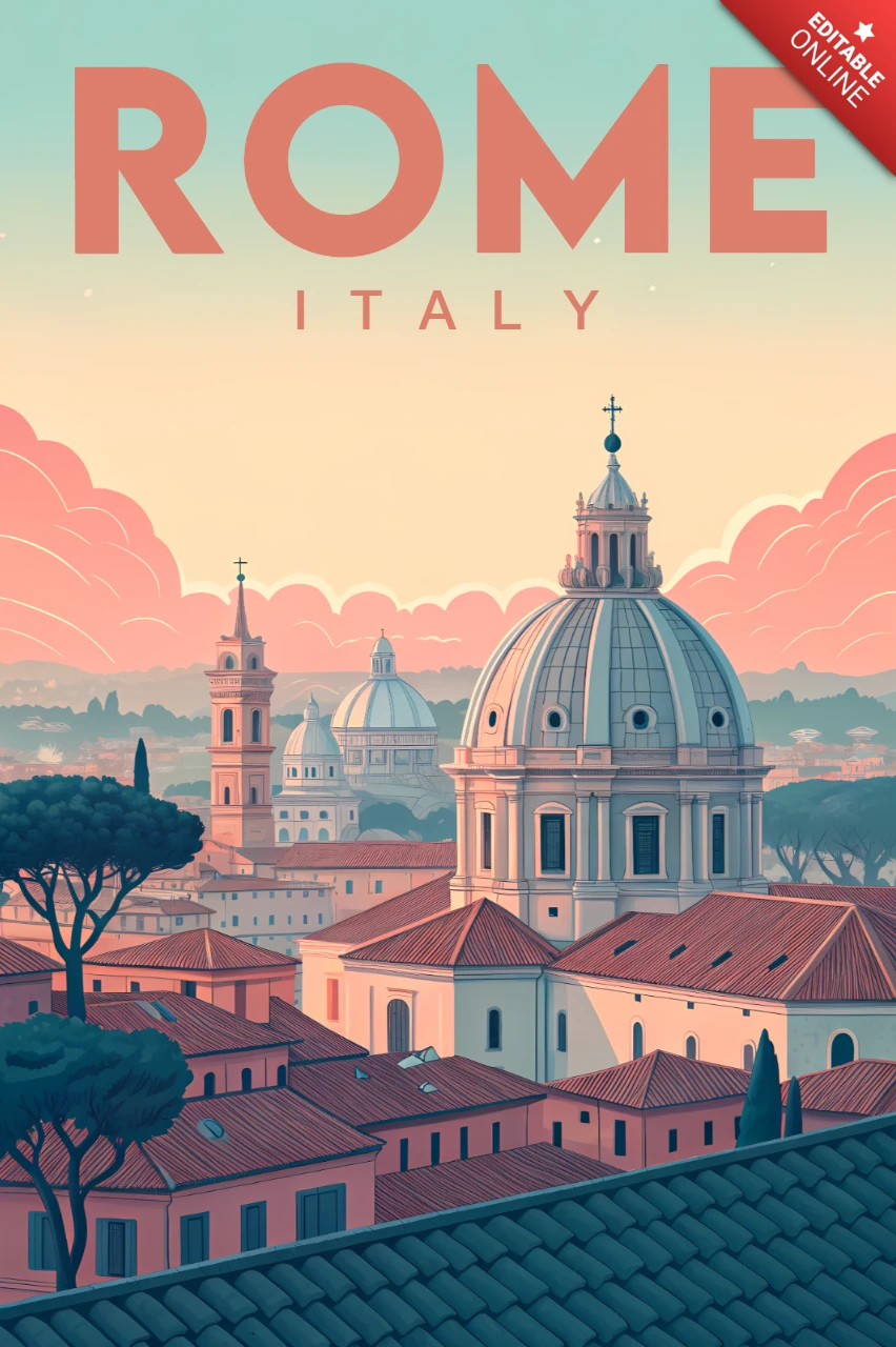 Vintage-Illustrationsdesignvorlage von Rom, Italien, für Reiseposter