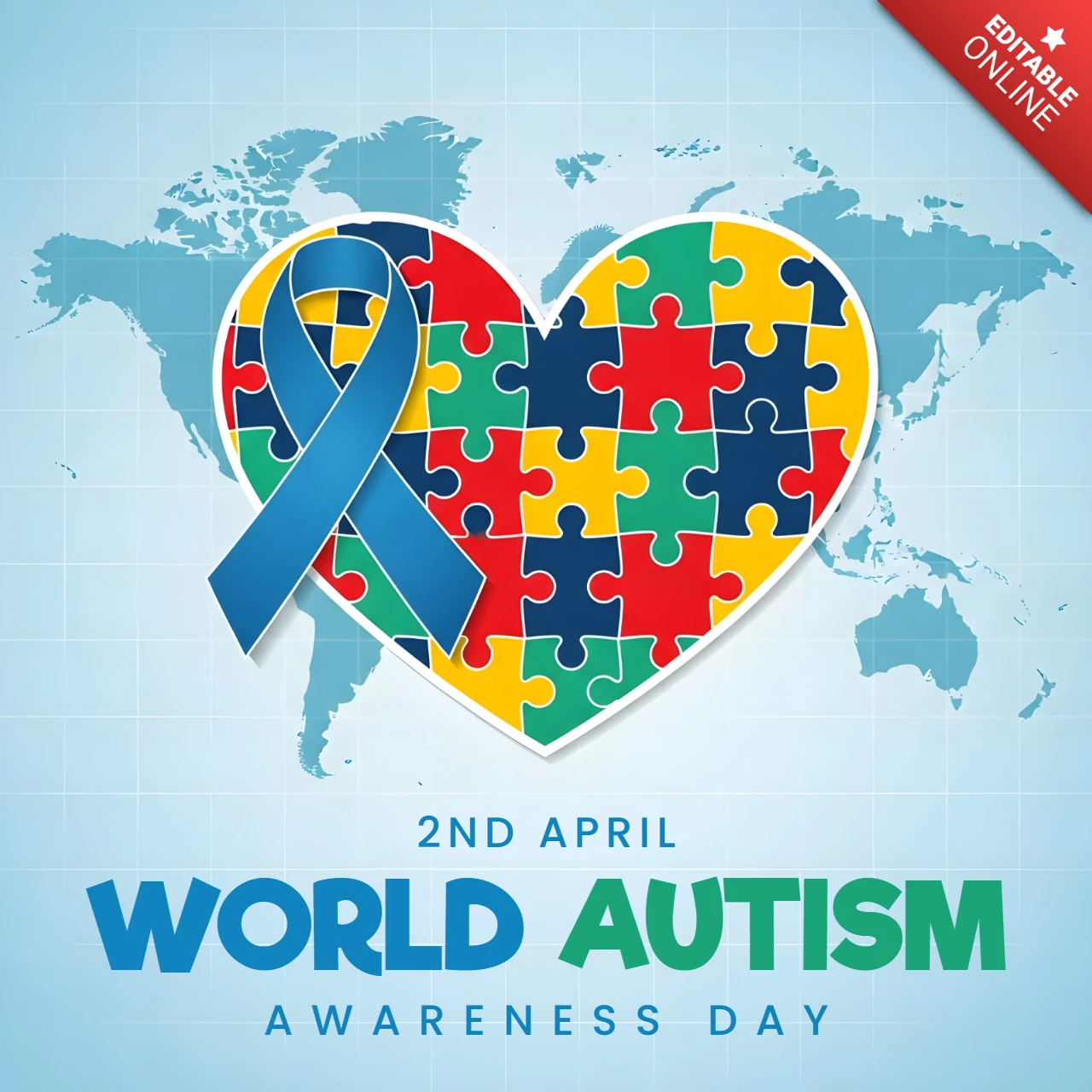 Template di design a cuore per poster per la giornata della consapevolezza sull'autismo