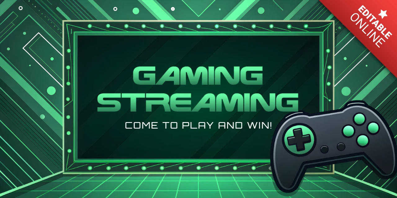 Modèle de design de streaming de jeux avec manette et éléments néon