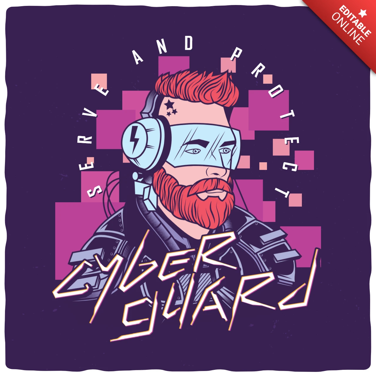 Serve and protect cyber guard plantilla de diseño de camiseta