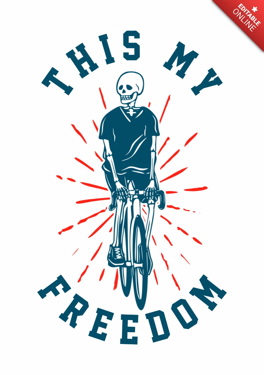 Plantilla de diseño de camiseta vintage de bicicleta con esqueleto