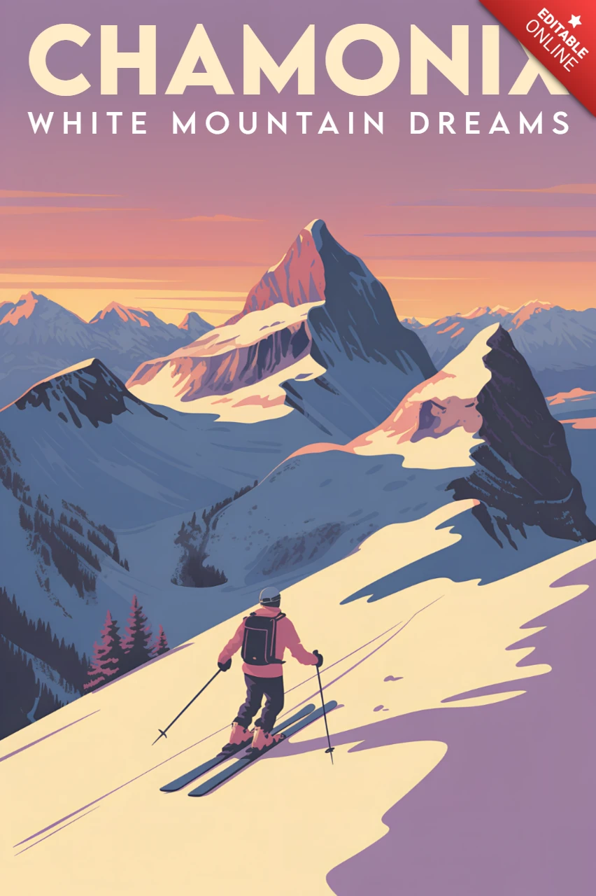 Modelo de design de aventura na montanha de Chamonix para pôsteres