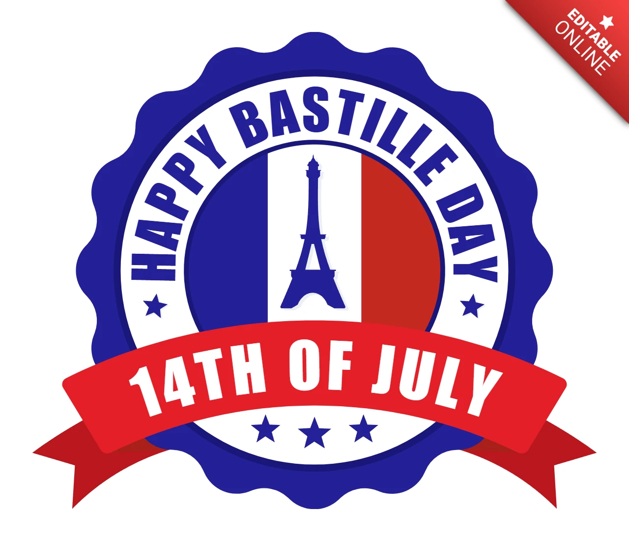 Happy Bastille Day Badge Logo Design Template