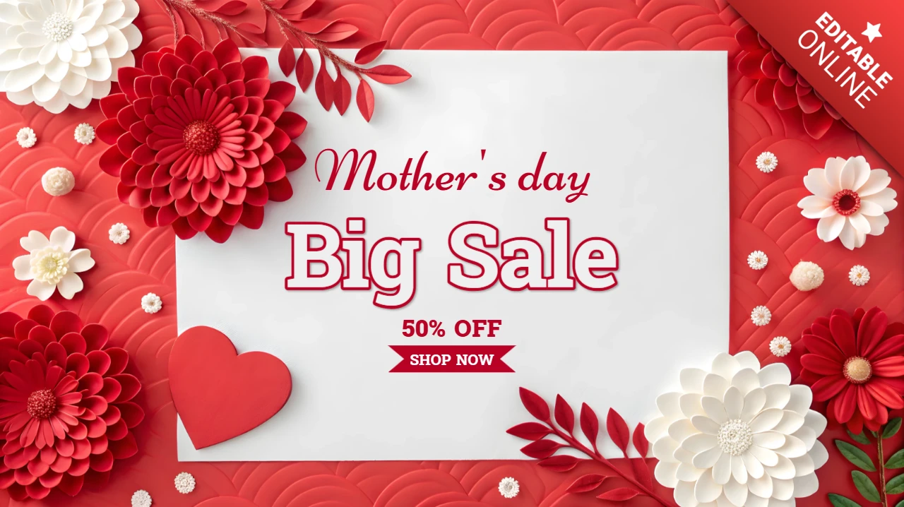 Modèle de vente de fleurs rouges pour la fête des mères - bannière promotionnelle modifiable