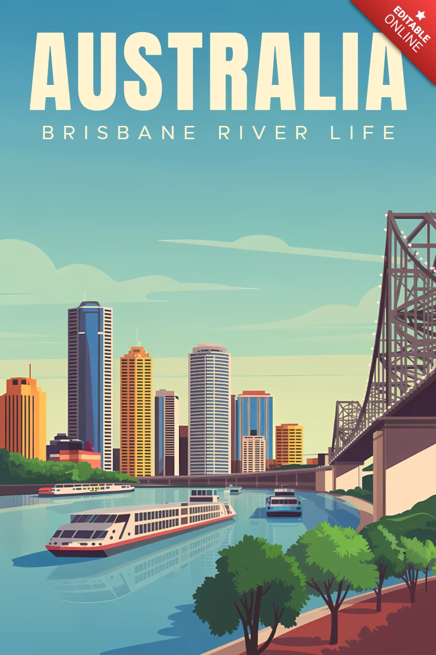 Austrália design vintage do rio Brisbane vida modelo para pôsteres