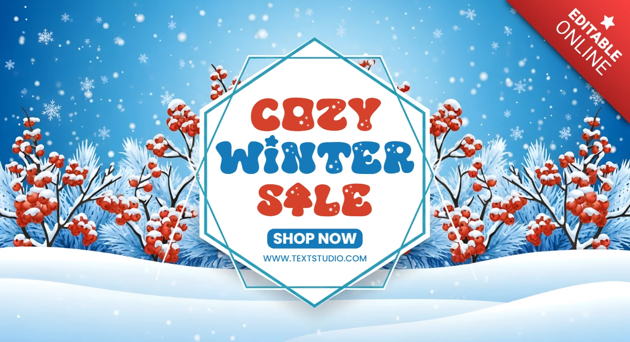 Gemütliche Winterverkaufsdesignvorlage für Werbeflyer mit schneebedecktem Hintergrund und Beeren