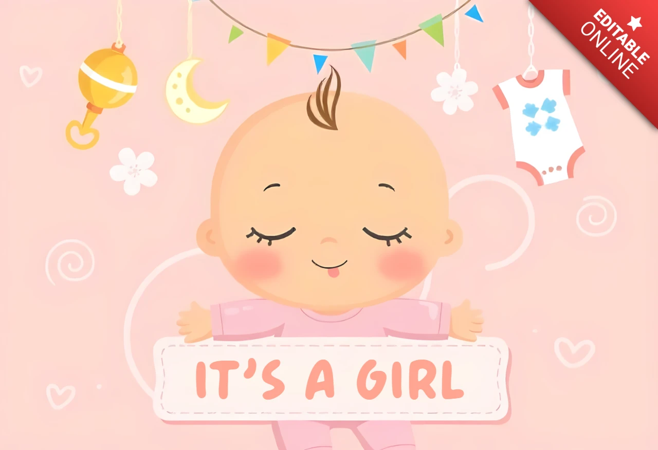 Sevimli kız bebek duyuru şablonu - baby shower davetiyeleri ve doğum duyuruları için mükemmel