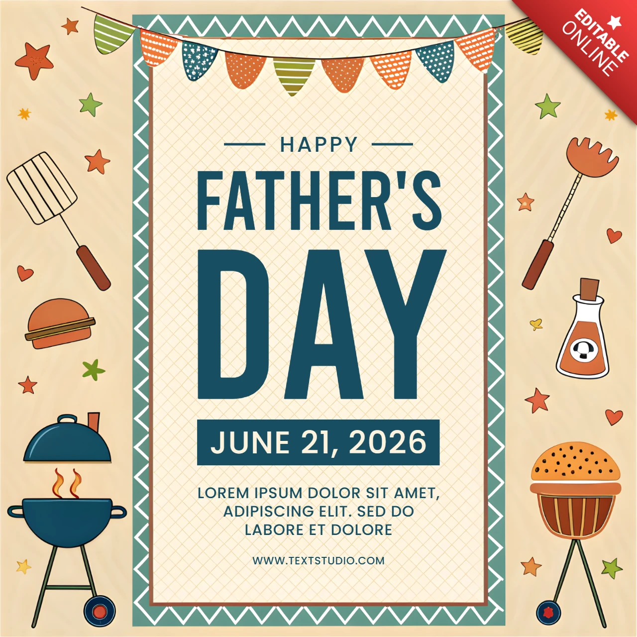 Festive Father's Day Celebration Template - Editable Design with Whimsical Graphics