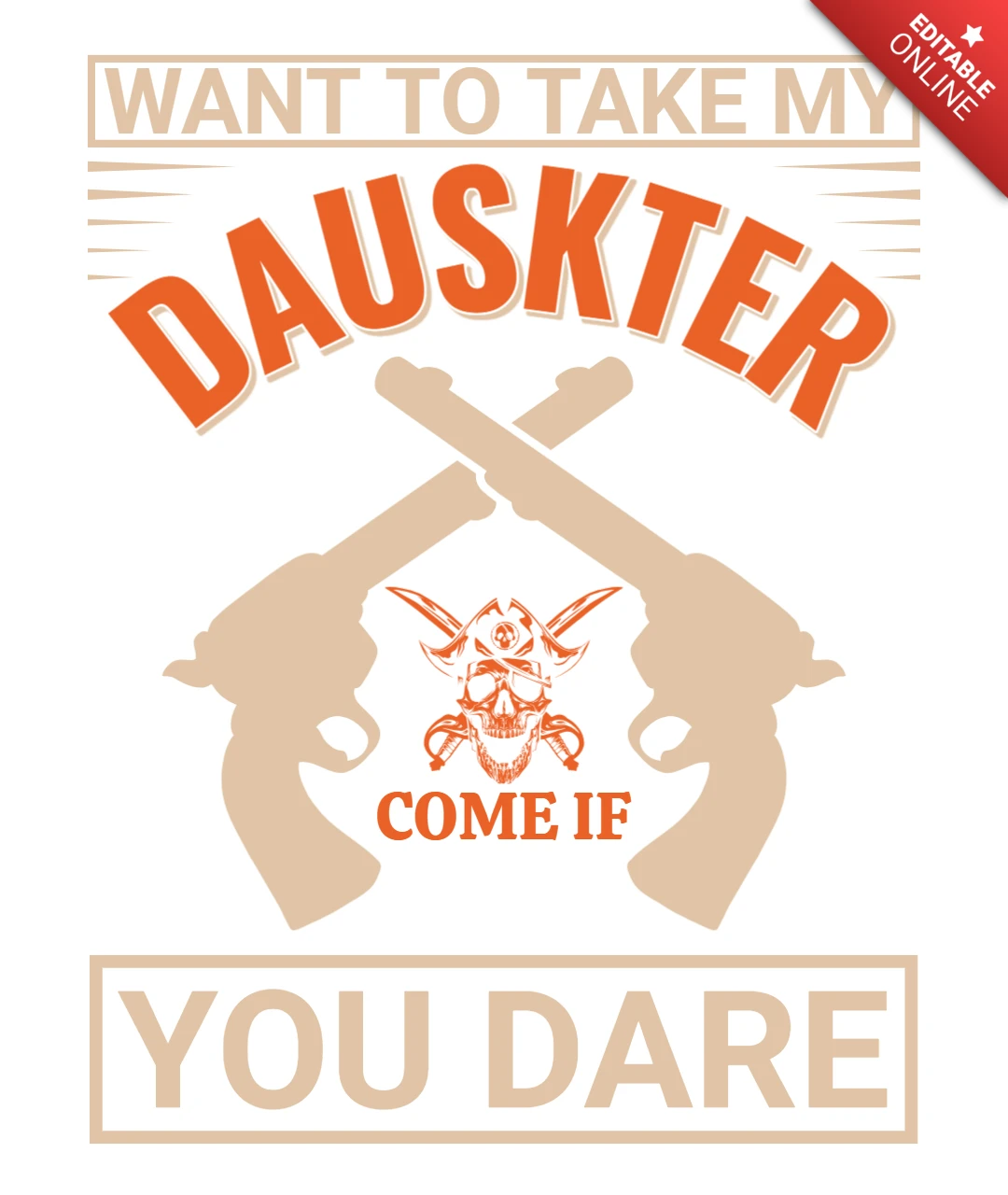 Vintage Western Style Graphic Design Template with Guns and Skull