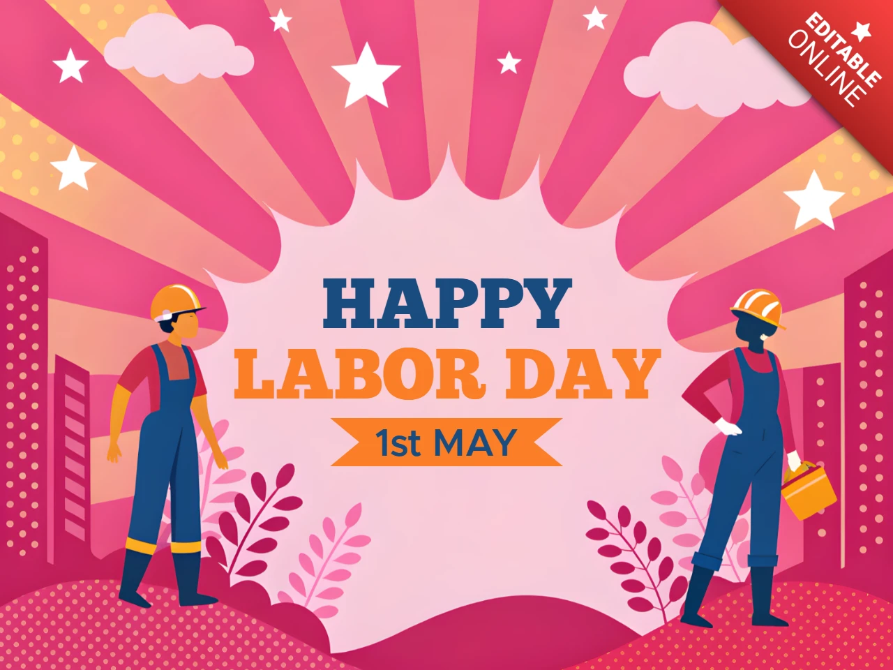 Modelo de design de comemoração do feliz dia do trabalho - estilo vibrante e divertido