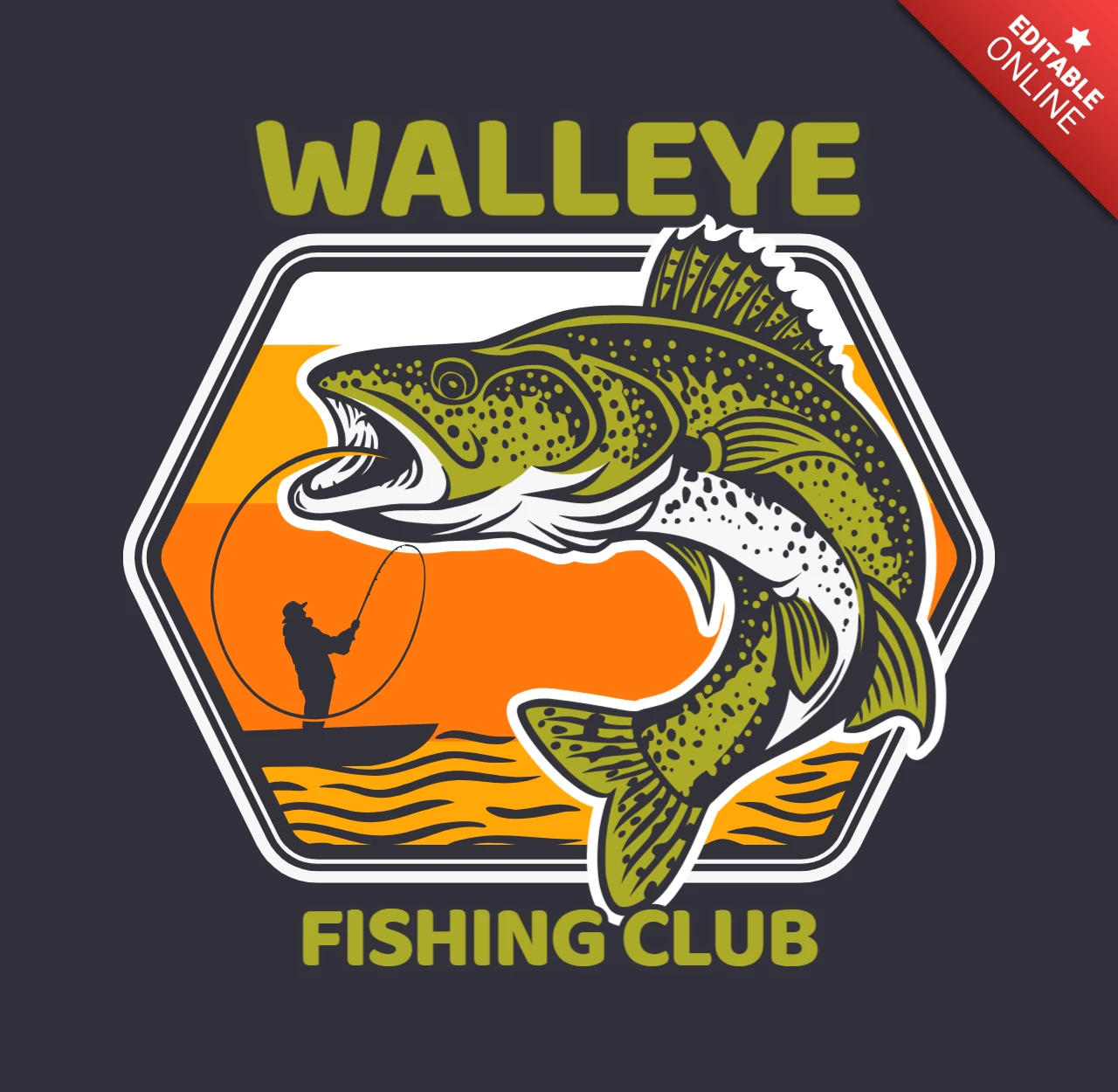 Walleye Fishing Club Vintage T-shirt Design Template