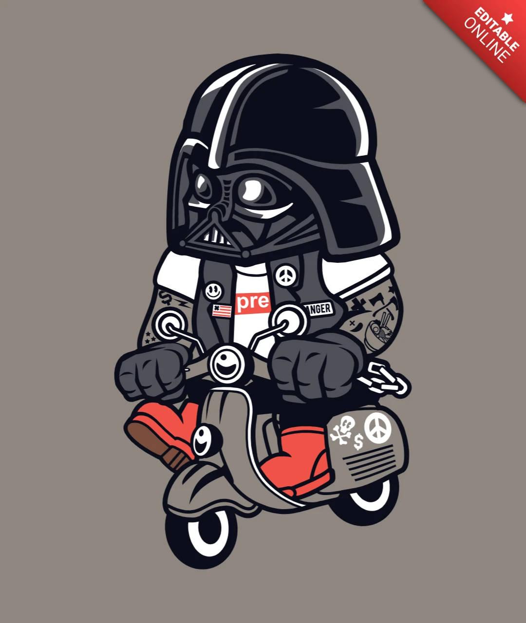 Darth vader scooter personaje de dibujos animados plantilla de diseño de camiseta