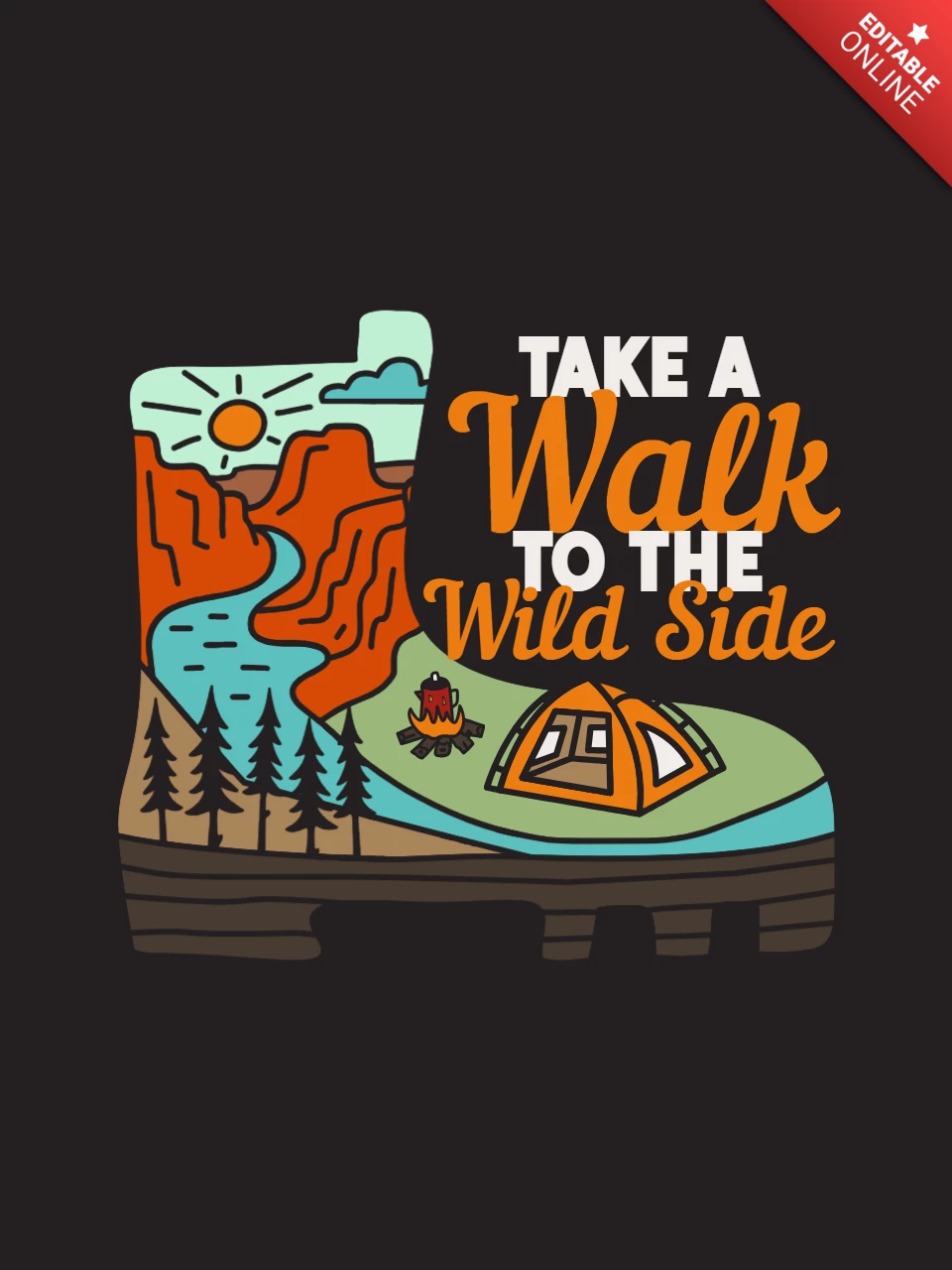 Design de modelo de camiseta de acampamento para o lado selvagem