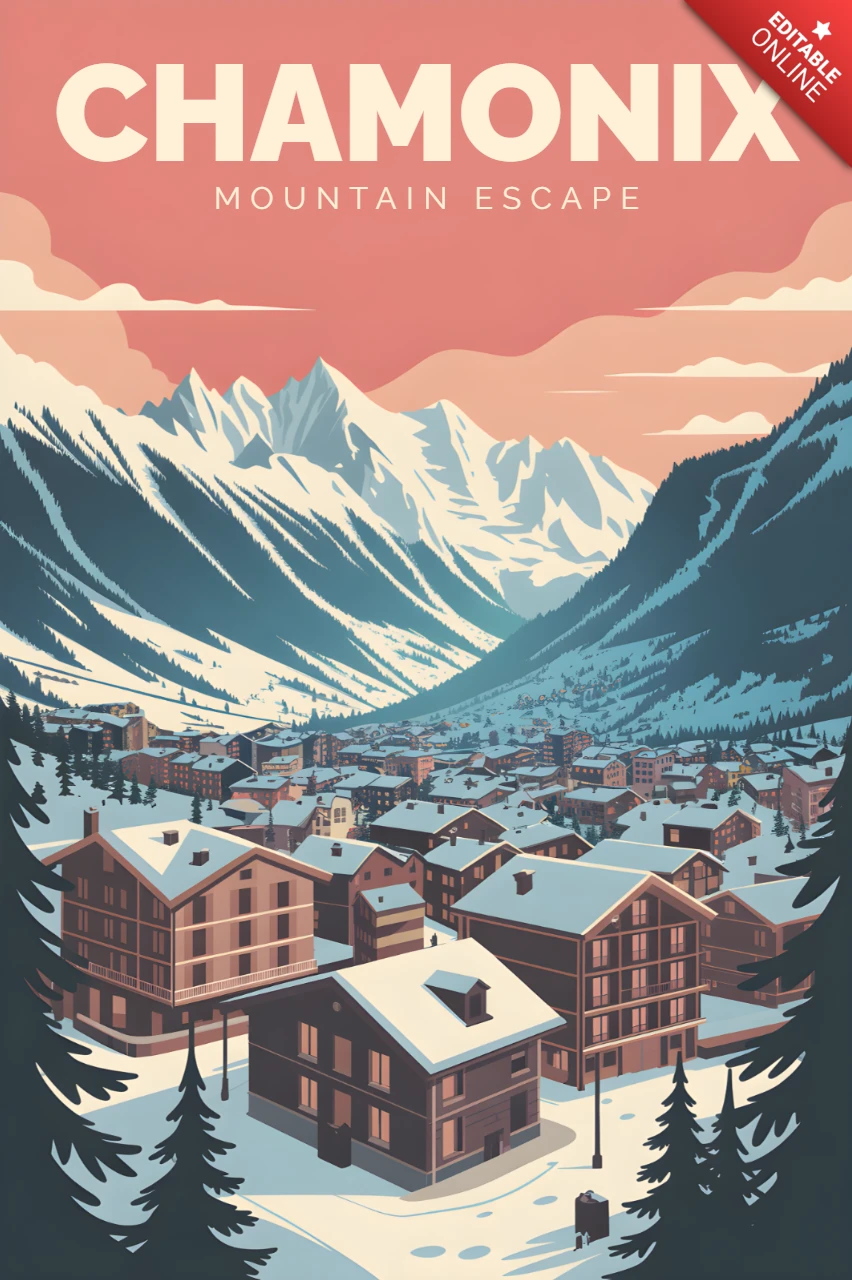 Chamonix Bergflucht Retro-Design-Vorlage für Reiseposter