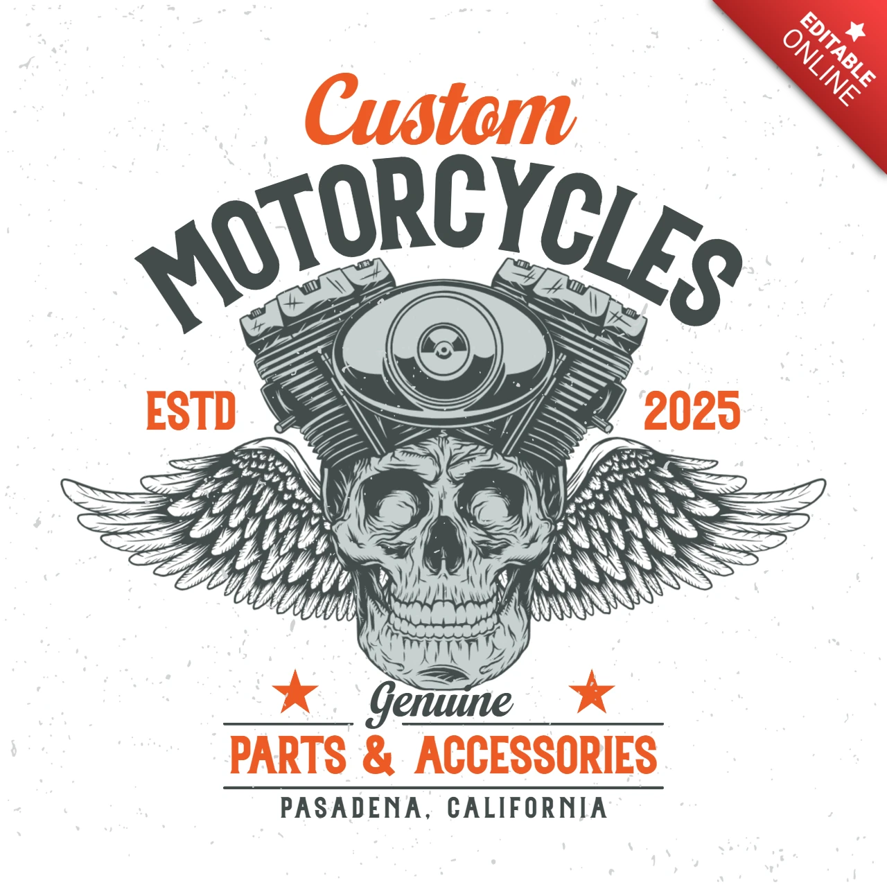 カスタムバイクの頭蓋骨の天使のTシャツのデザインテンプレート