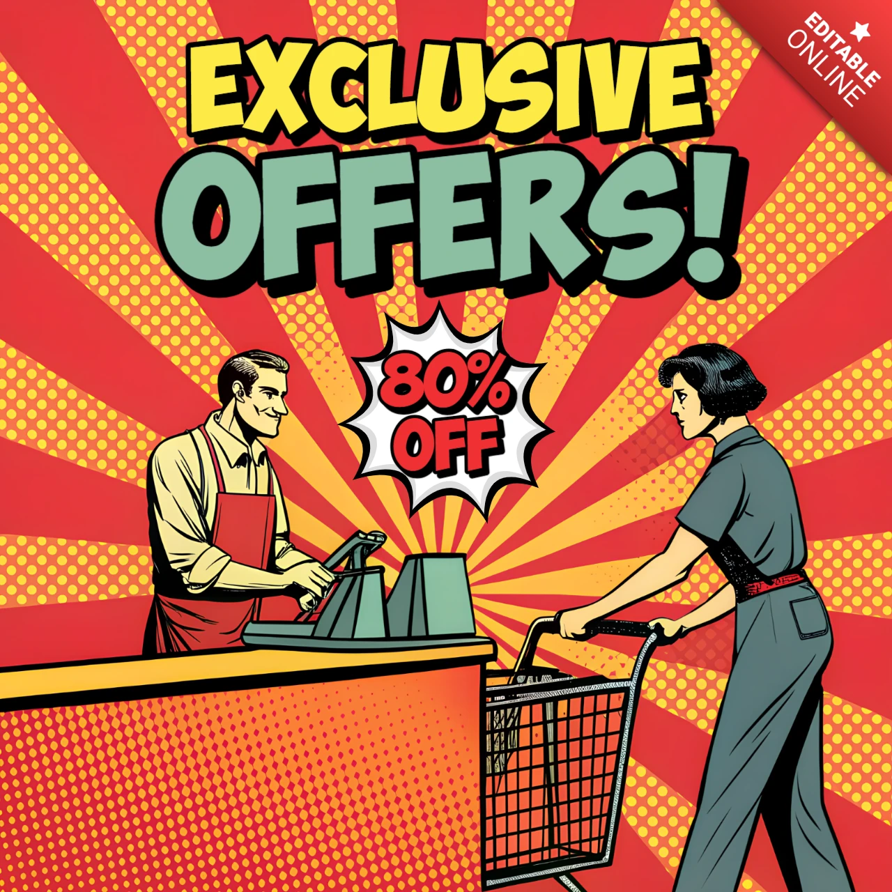 Pop Art Promotional Template for Exclusive Offers Sale Flyer Design
