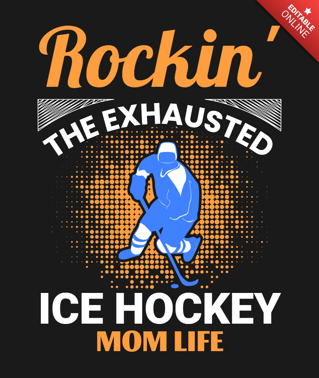 Rockin 'el agotado hockey sobre hielo mamá vida plantilla de diseño de camiseta