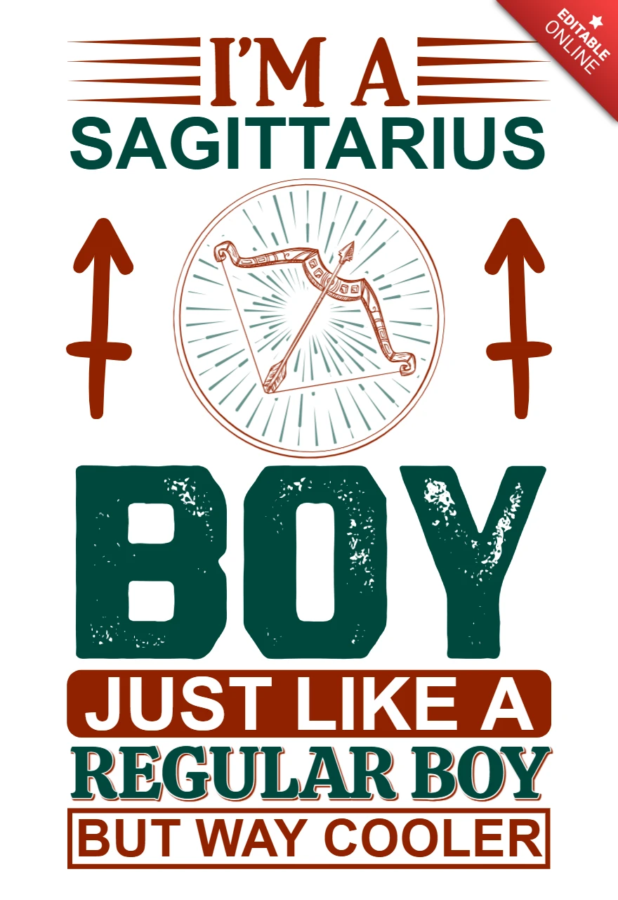 Editierbare Sagittarius Junge Designvorlage mit Retro-Typografie