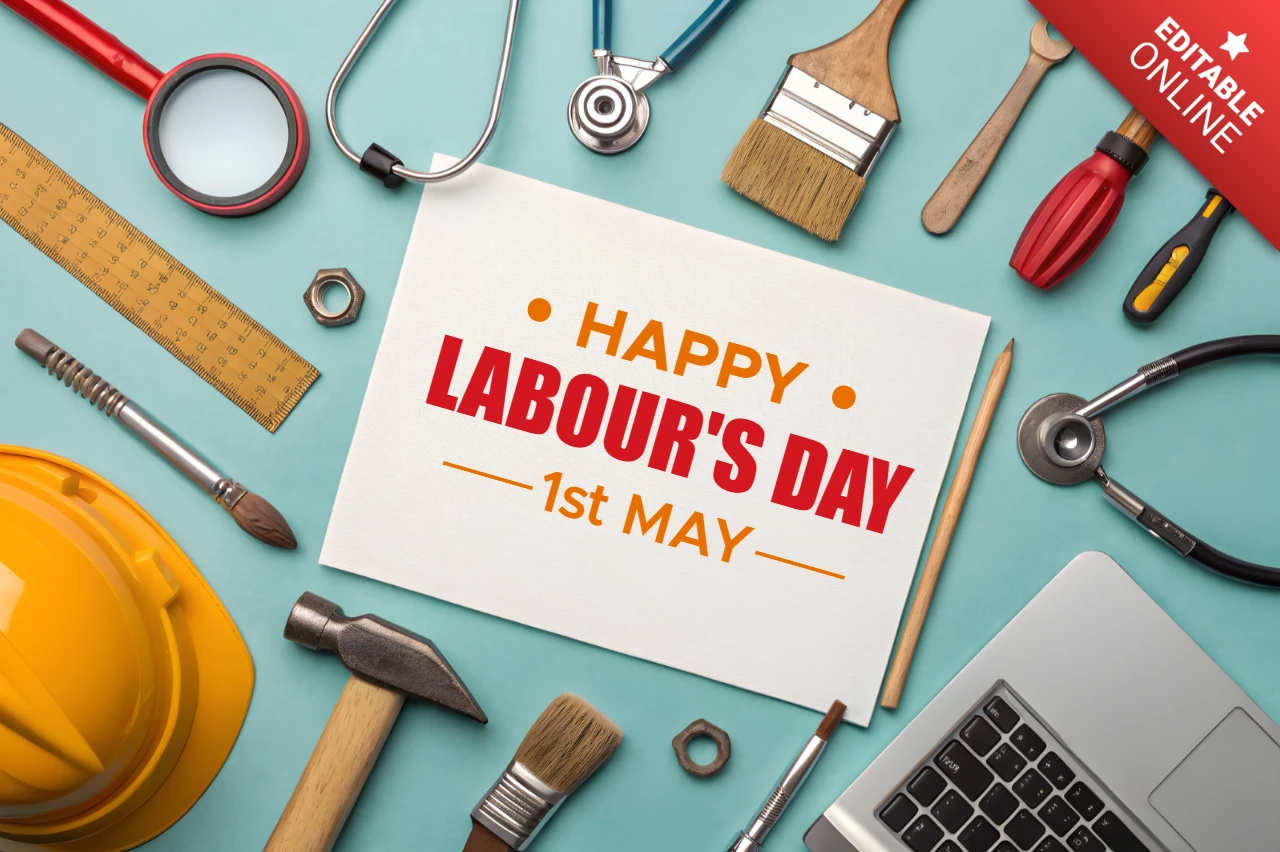 Feliz día del trabajo diseño de plantilla editable con herramientas de construcción tema