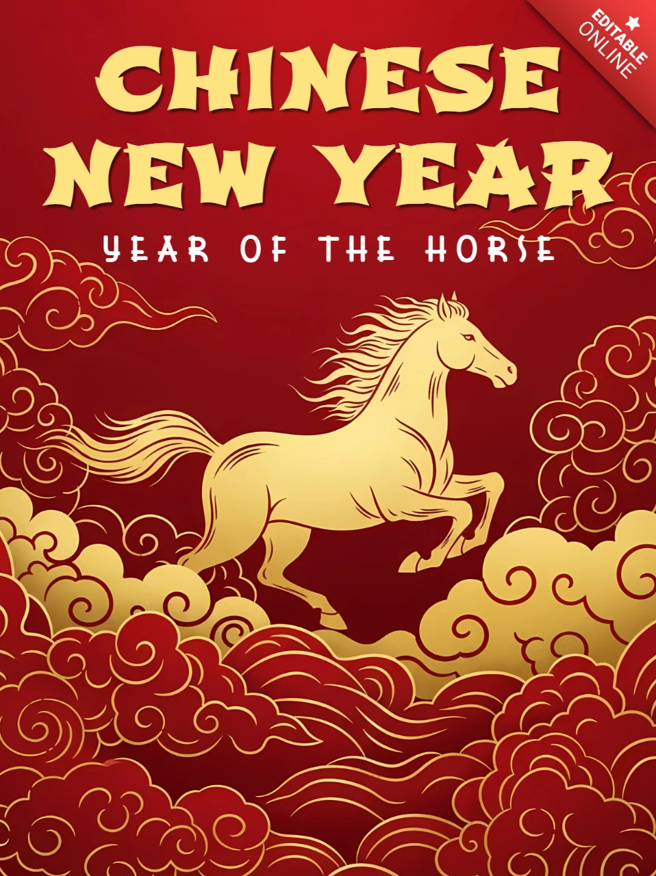 Modèle de design de cheval pour le Nouvel An chinois pour cartes de vœux festives