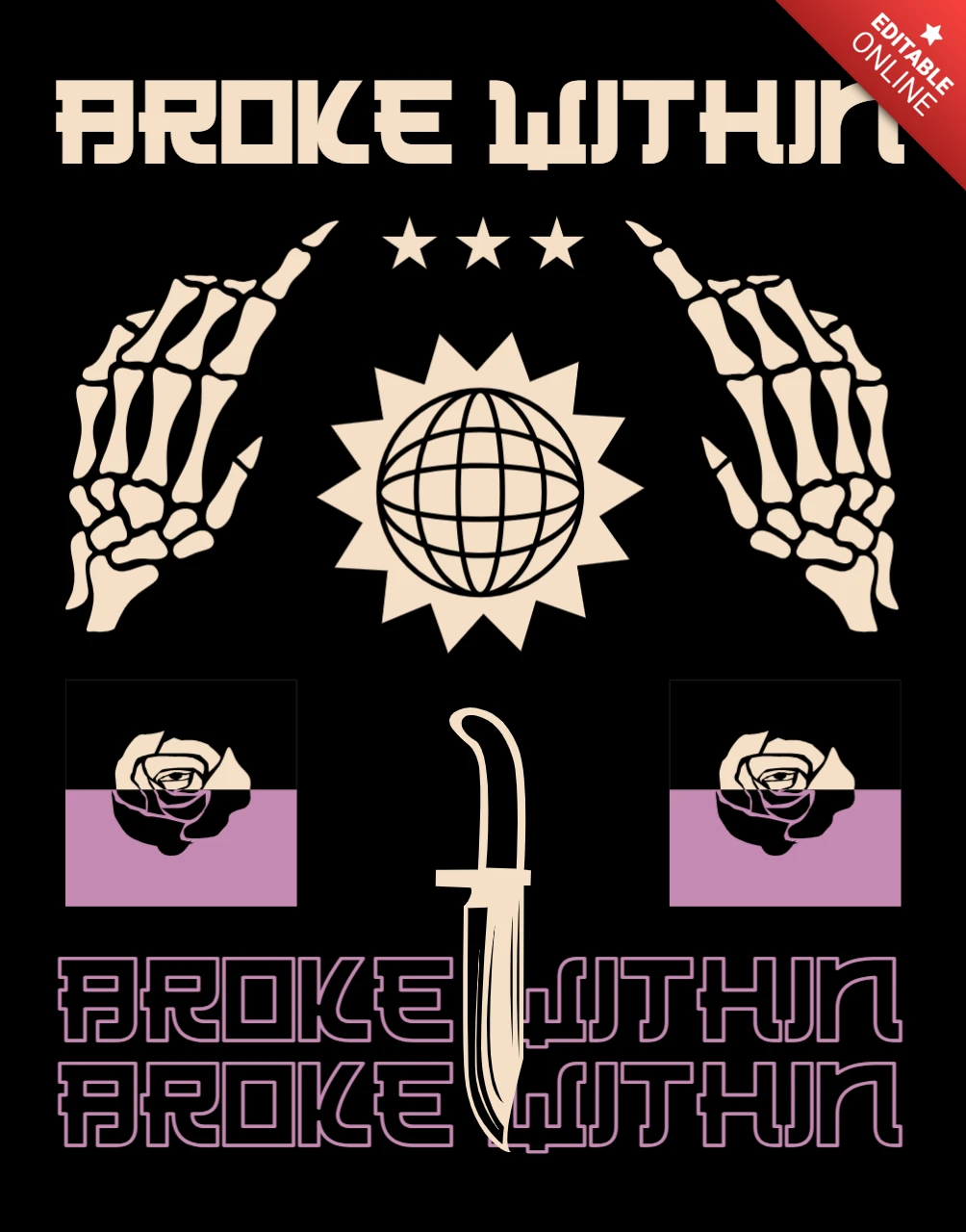 Bold Graphic Design Template for Merchandise Featuring Skeleton Hands and Global Motif