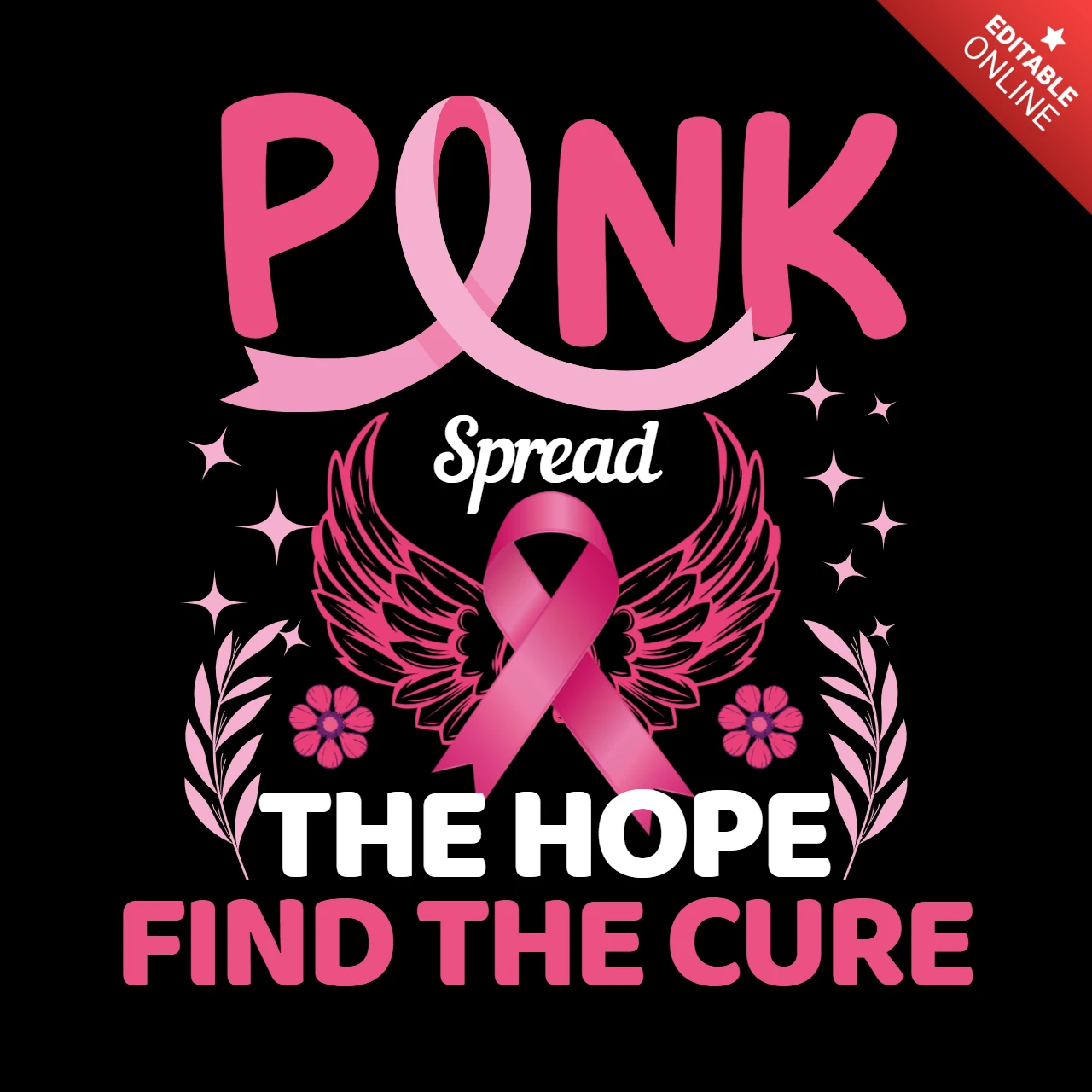 Pink Spread Breast Cancer T-shirt Design Template