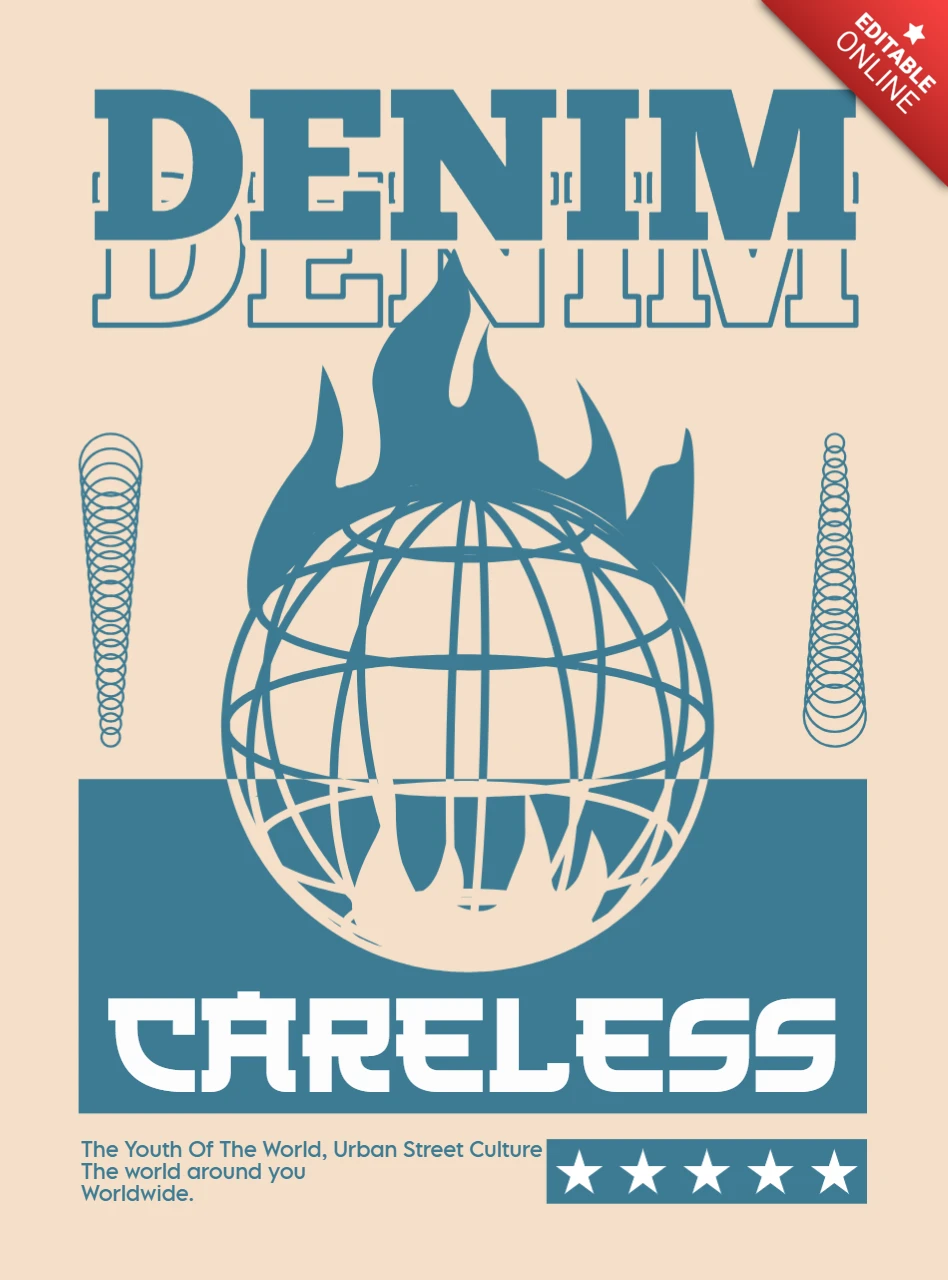 Plantilla de diseño de denim para ropa de cultura urbana y callejera.