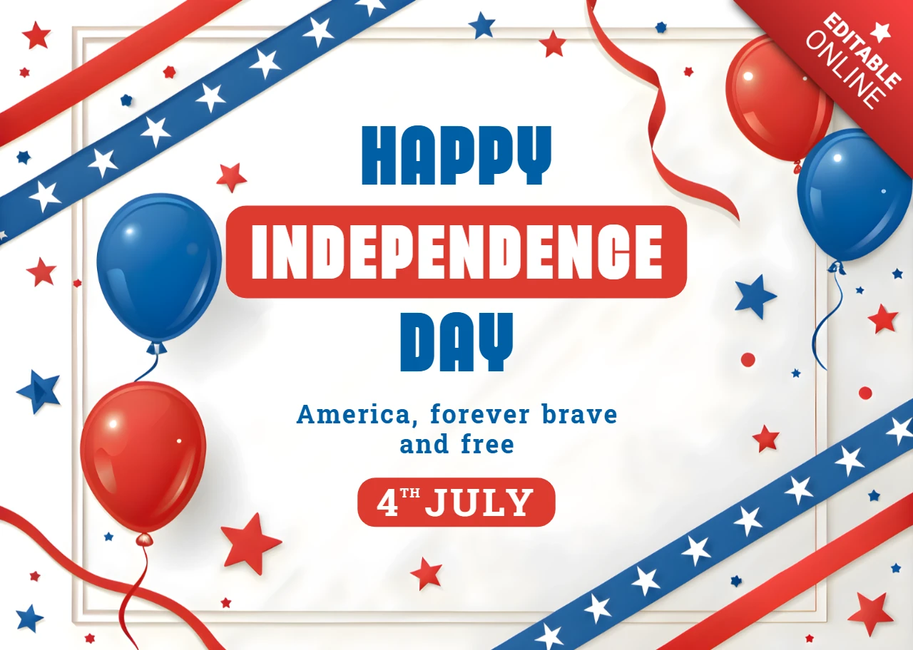 3D Independence Day Celebration Design Template with Balloons and Stars