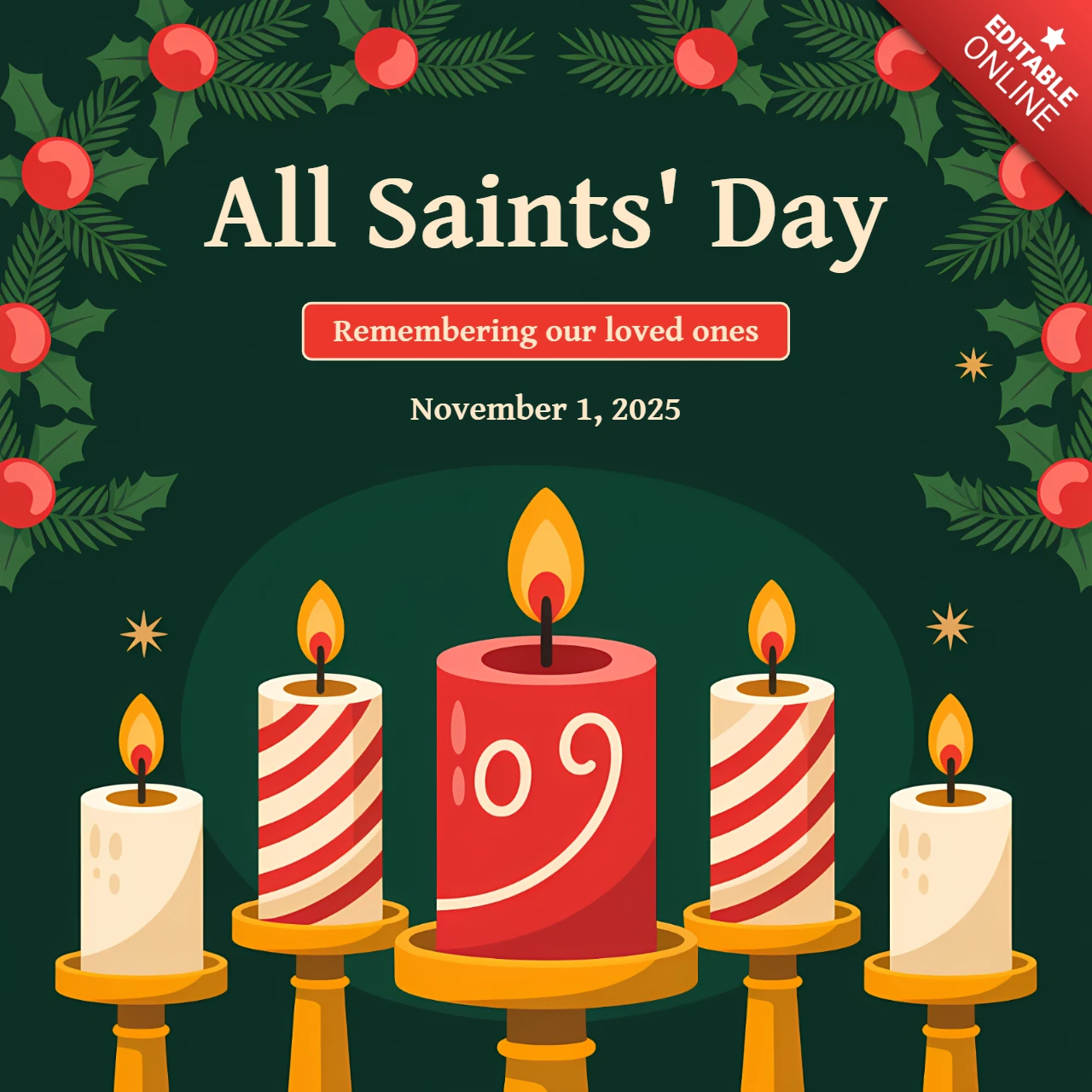 All Saints' Day Candle Design Template for Memorial Flyers