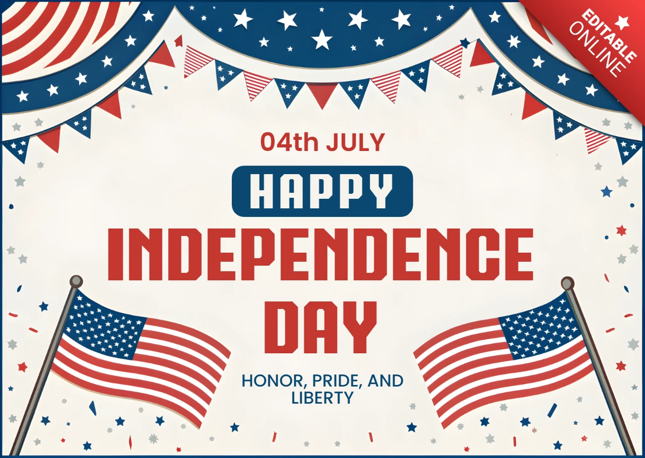 Template di celebrazione del giorno dell'indipendenza con design di bandiere e striscioni americani
