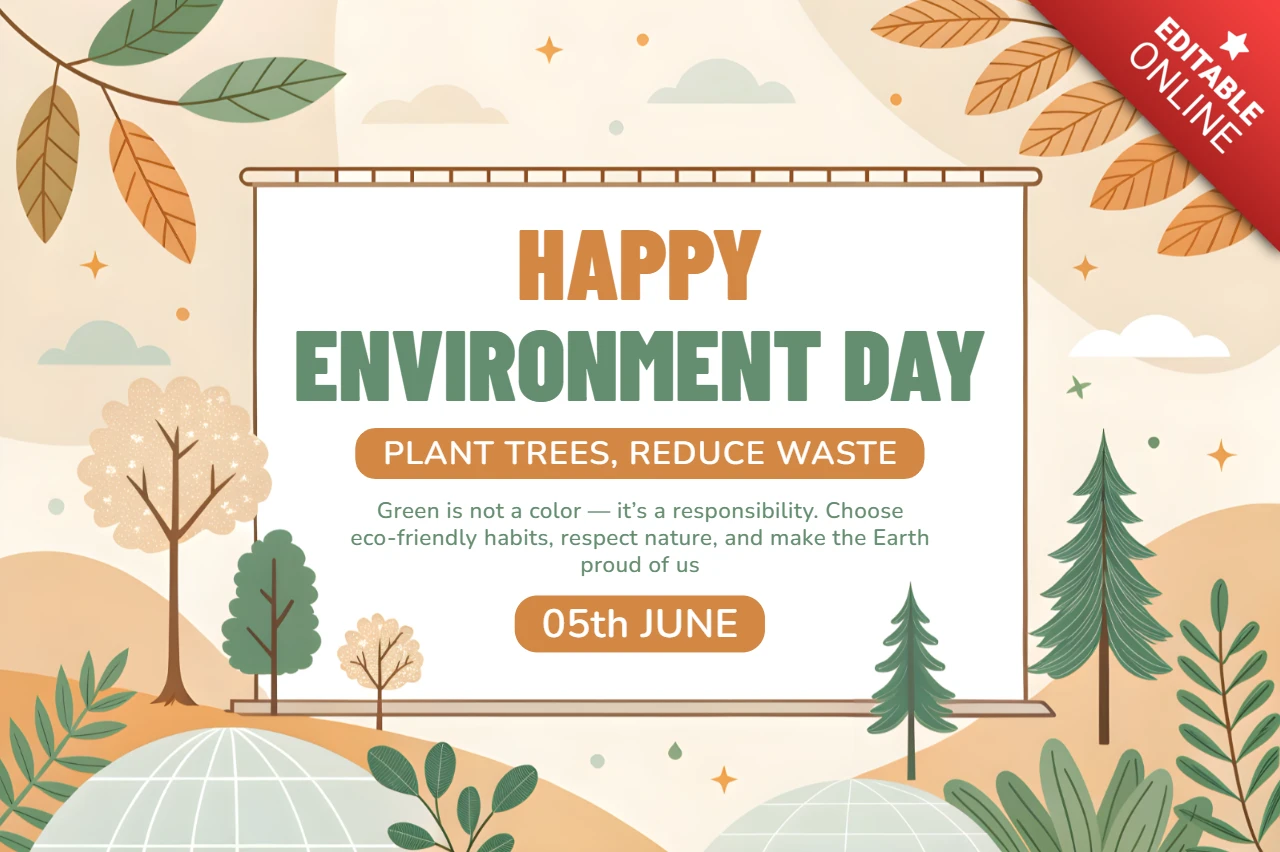 Template de design para o Dia do Meio Ambiente em tons pastéis para conscientização sustentável.