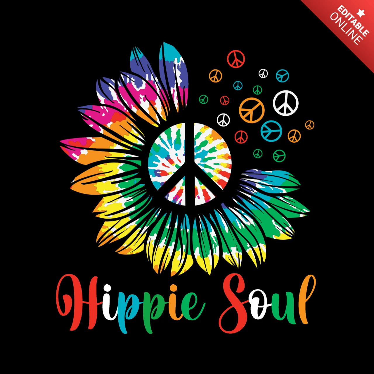 Hippie Soul Sunflower T-shirt Design Template