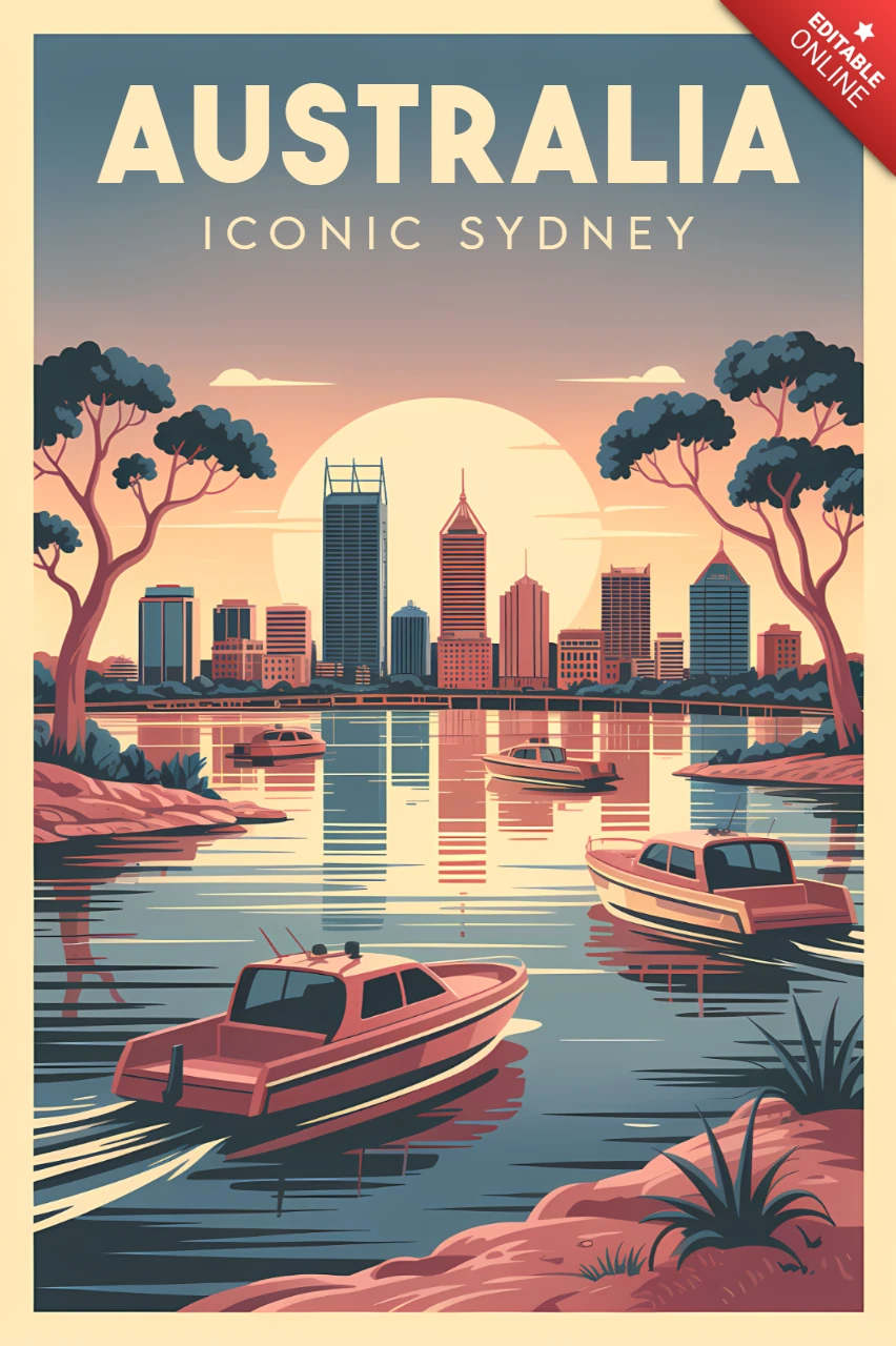Retro Australien Designvorlage für Sydney Stadtansicht Poster
