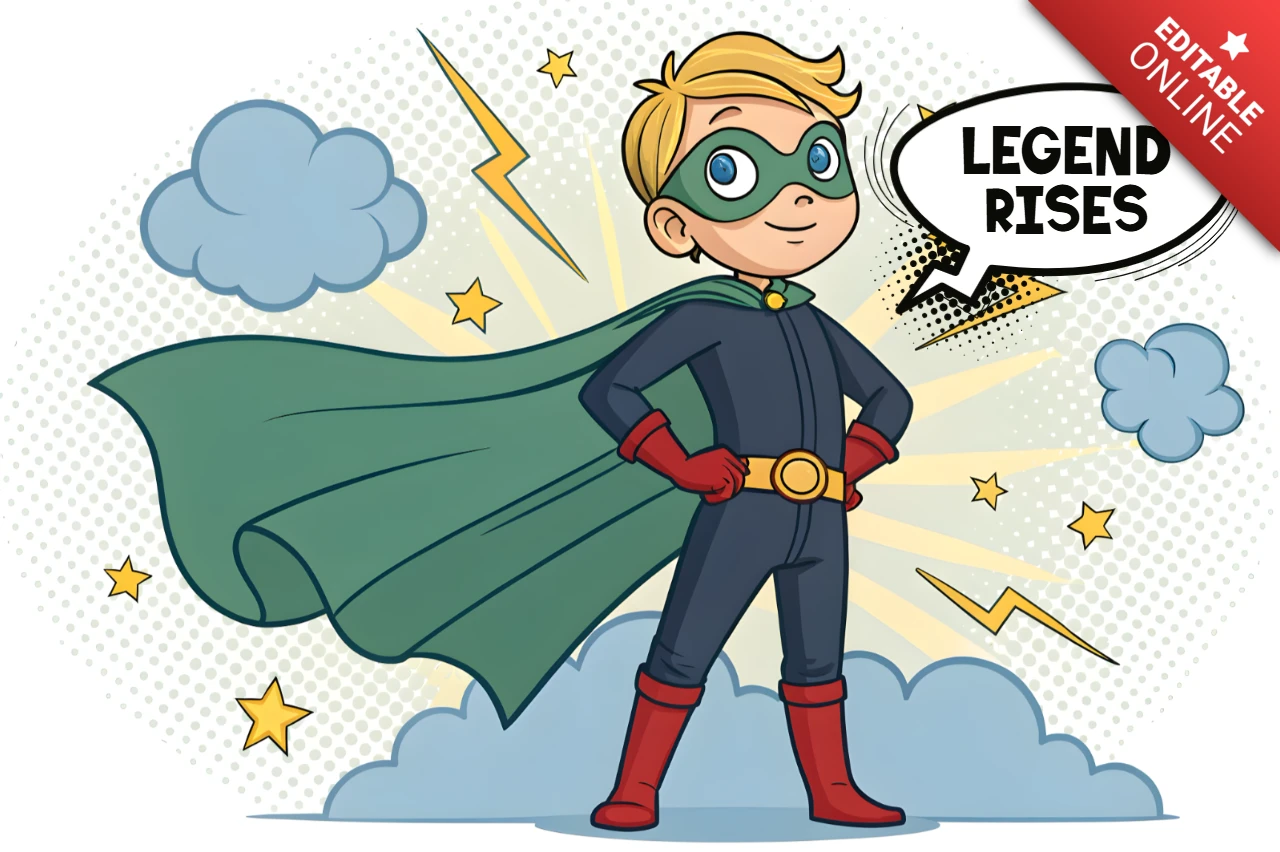 Superhero Kid Design Template for Posters and Merchandise