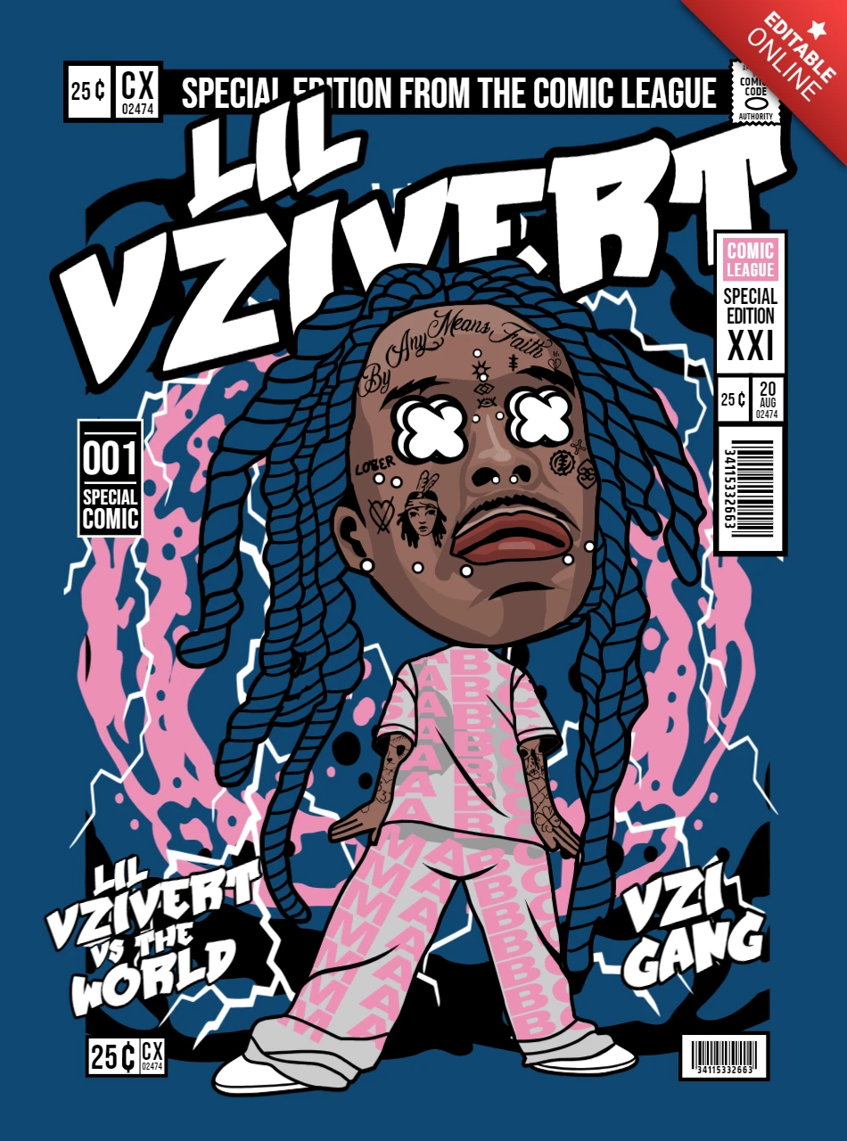 Modèle de conception de couverture de magazine de personnage de dessin animé Lil Uzi