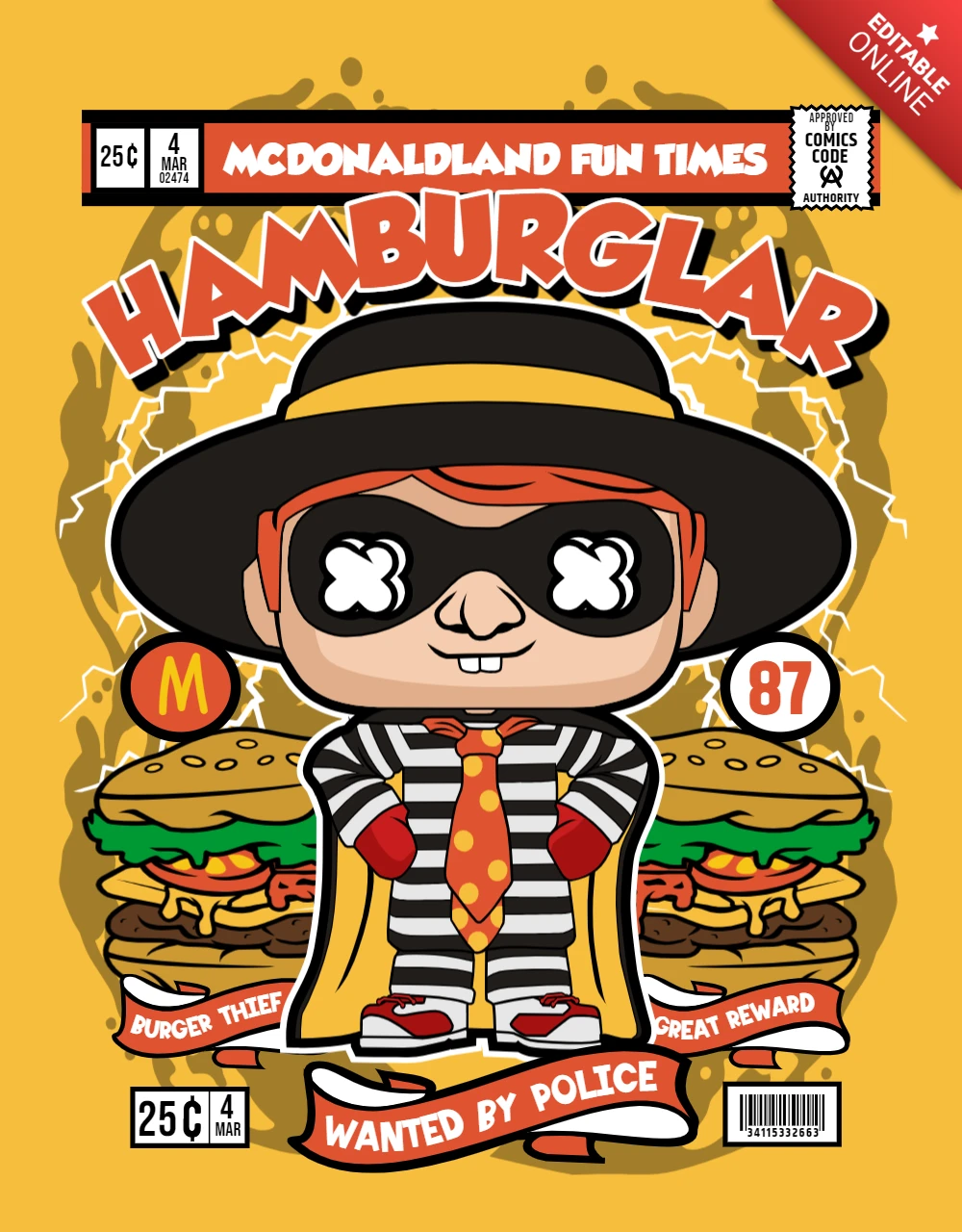 McDonald's Hamburglar Cartoon Character Magazine Cover Design Template