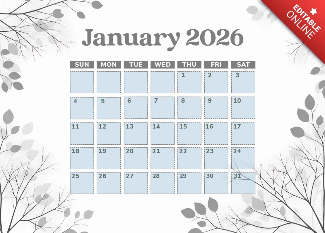 Elegant Floral Calendar Template for January 2026 Design